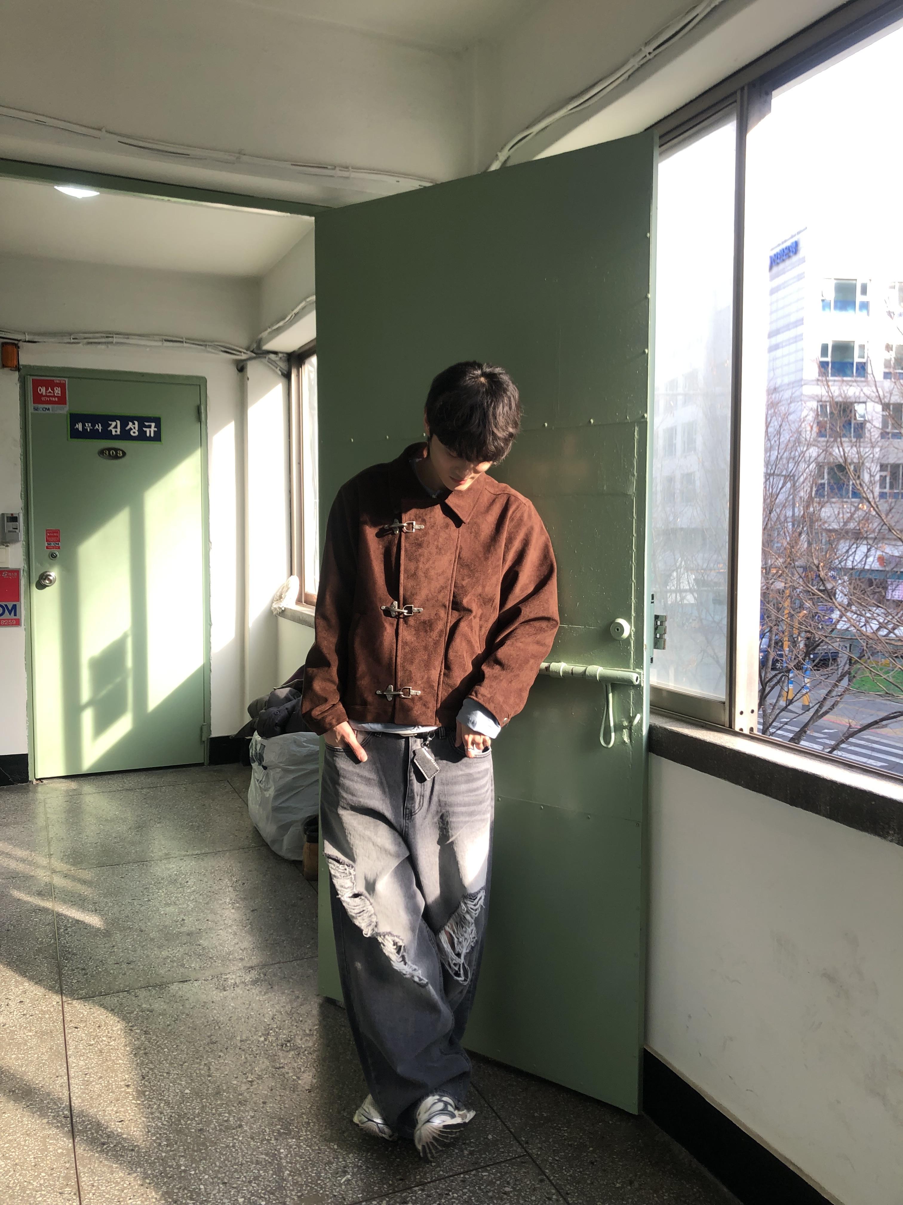 高檔布料 漸層刷色 街頭破洞 牛仔寬褲 - 2C8