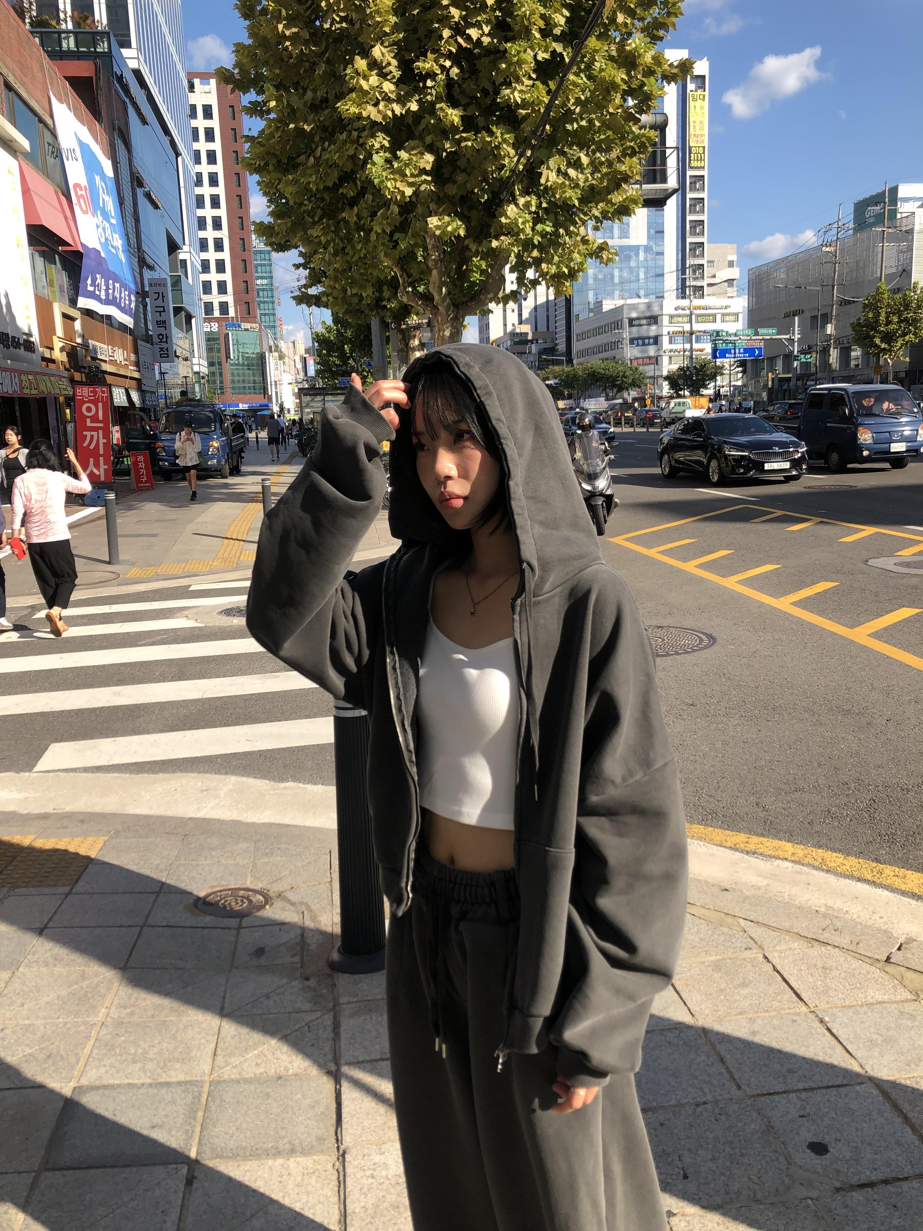 復古經典 做舊刷色 運動套裝 短版 連帽外套 - 2C14