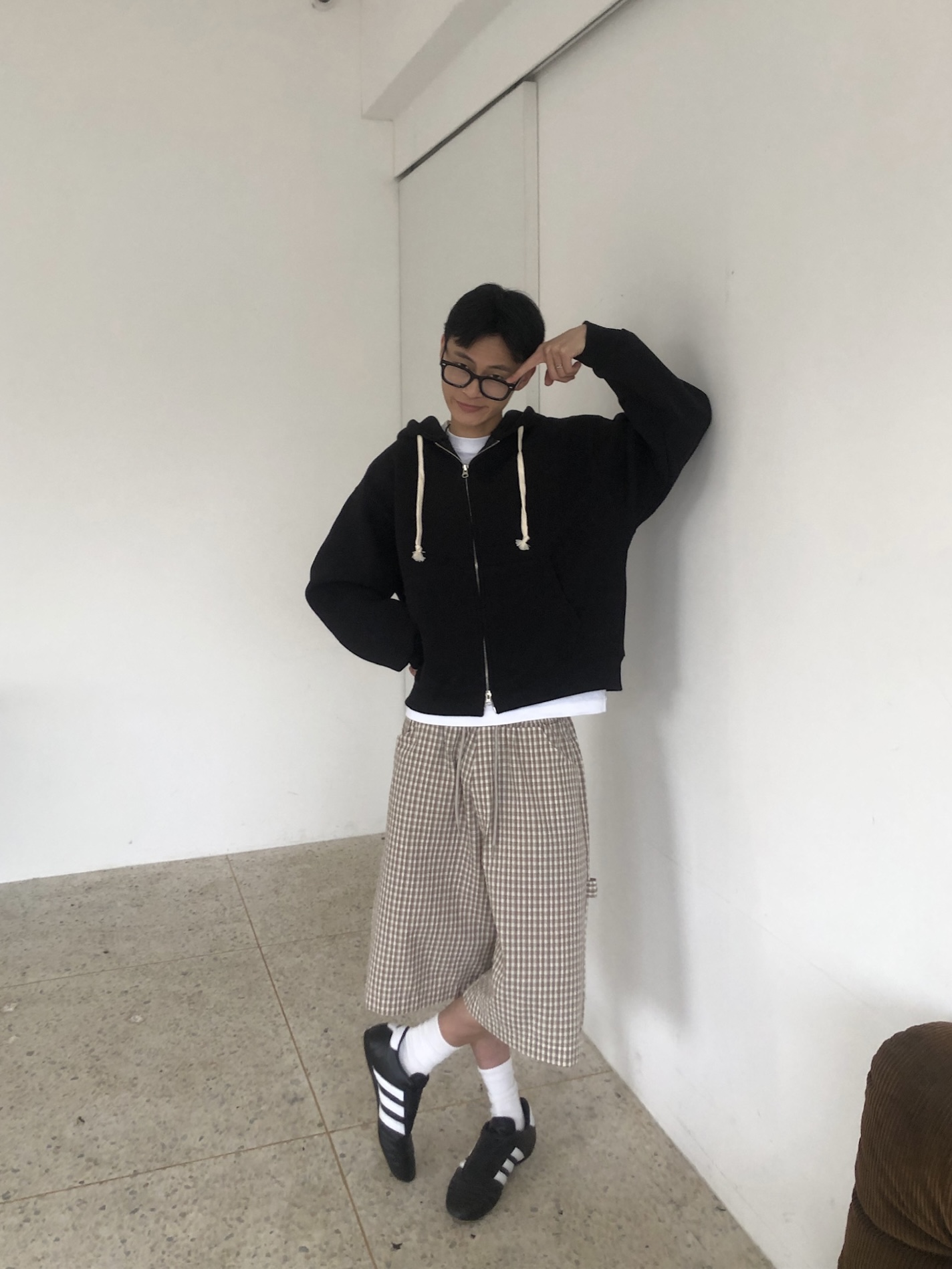 歐美街頭 經典格紋 百慕達 工裝 棉短褲 - 2C3