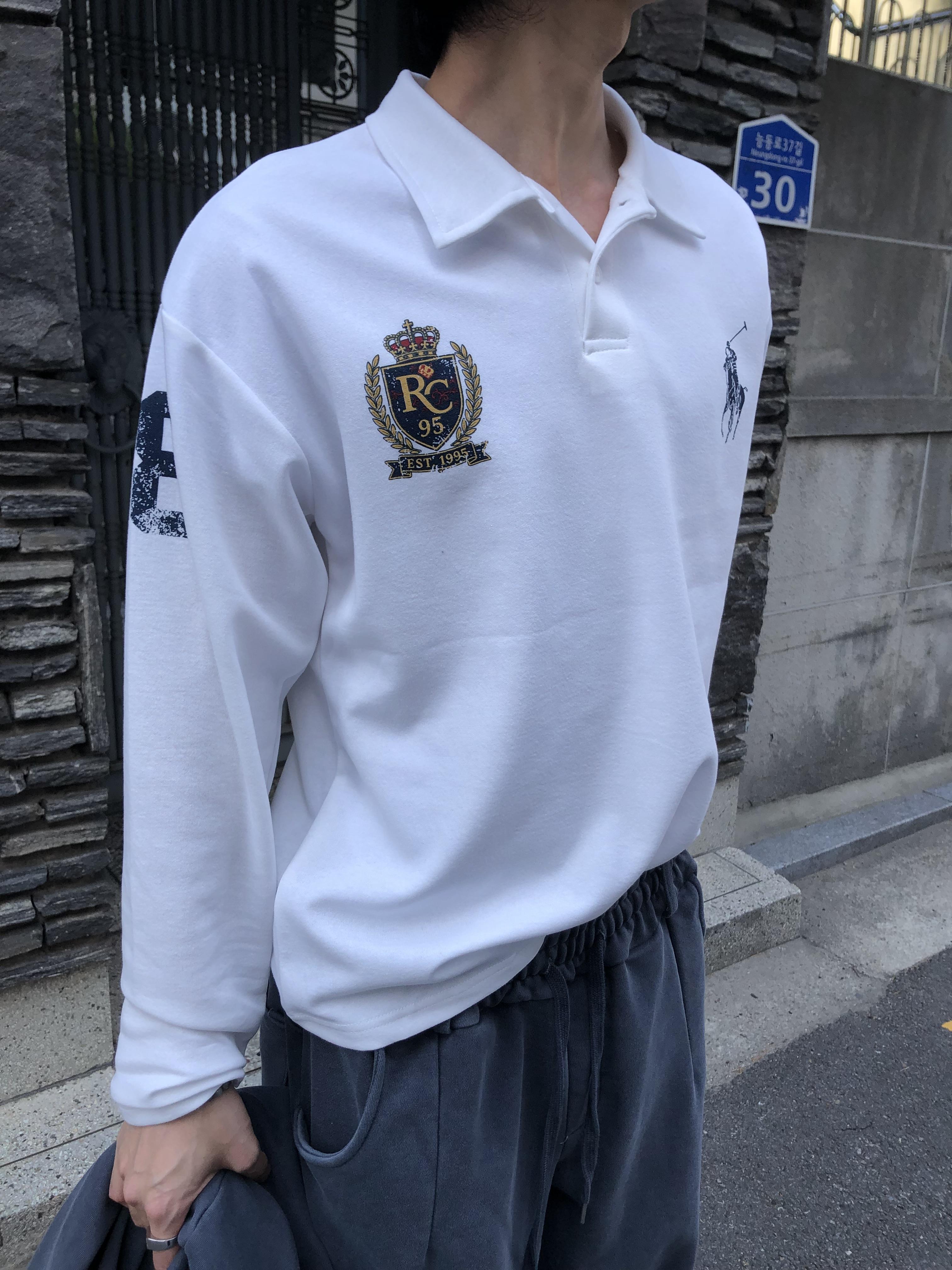 韓系運動風 街頭印刷 微短版 POLO 長袖 - 3C9