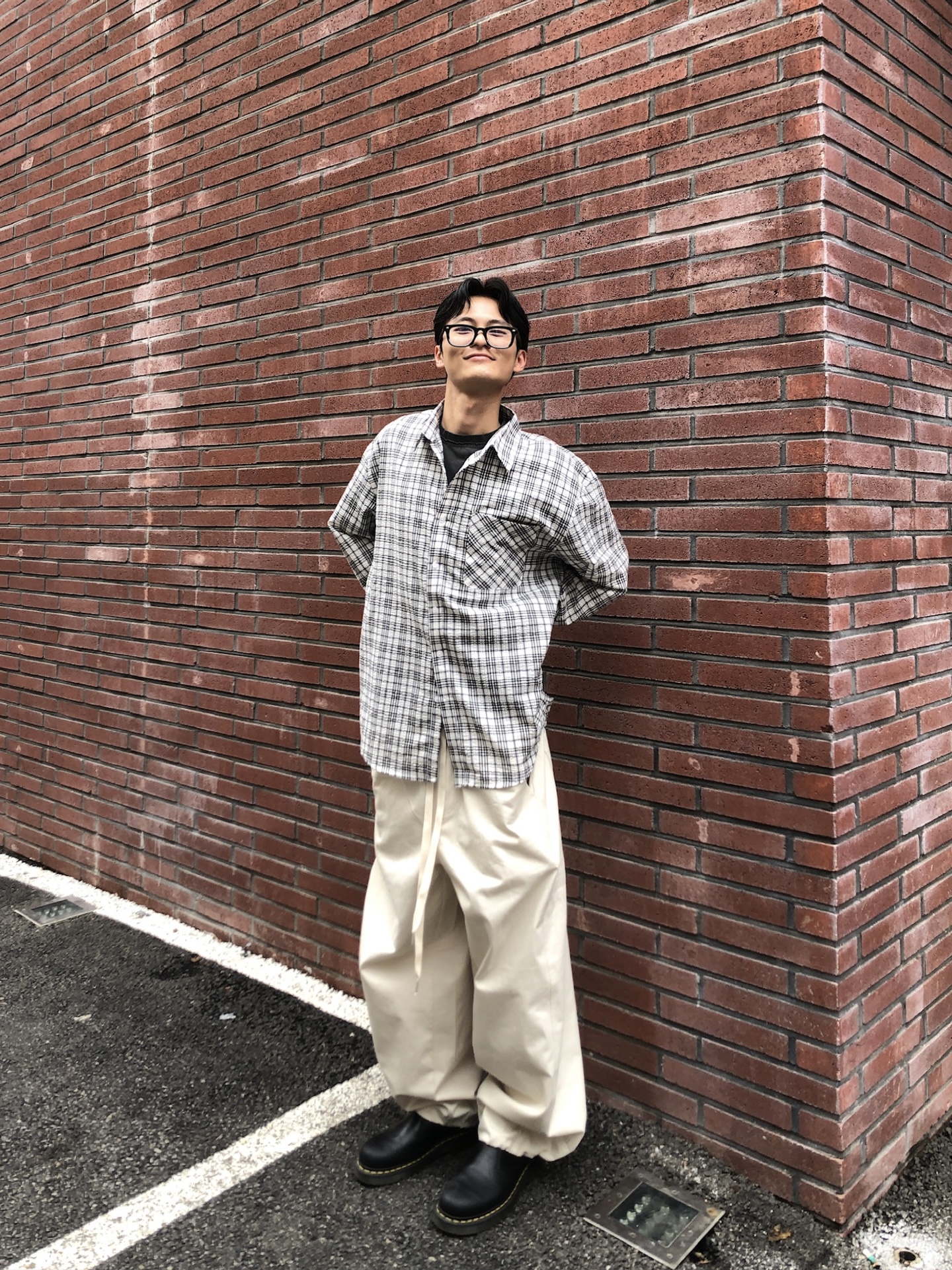 幹練率性 高檔蓬感木 寬版 鬆緊帶 工裝褲 - 3C8