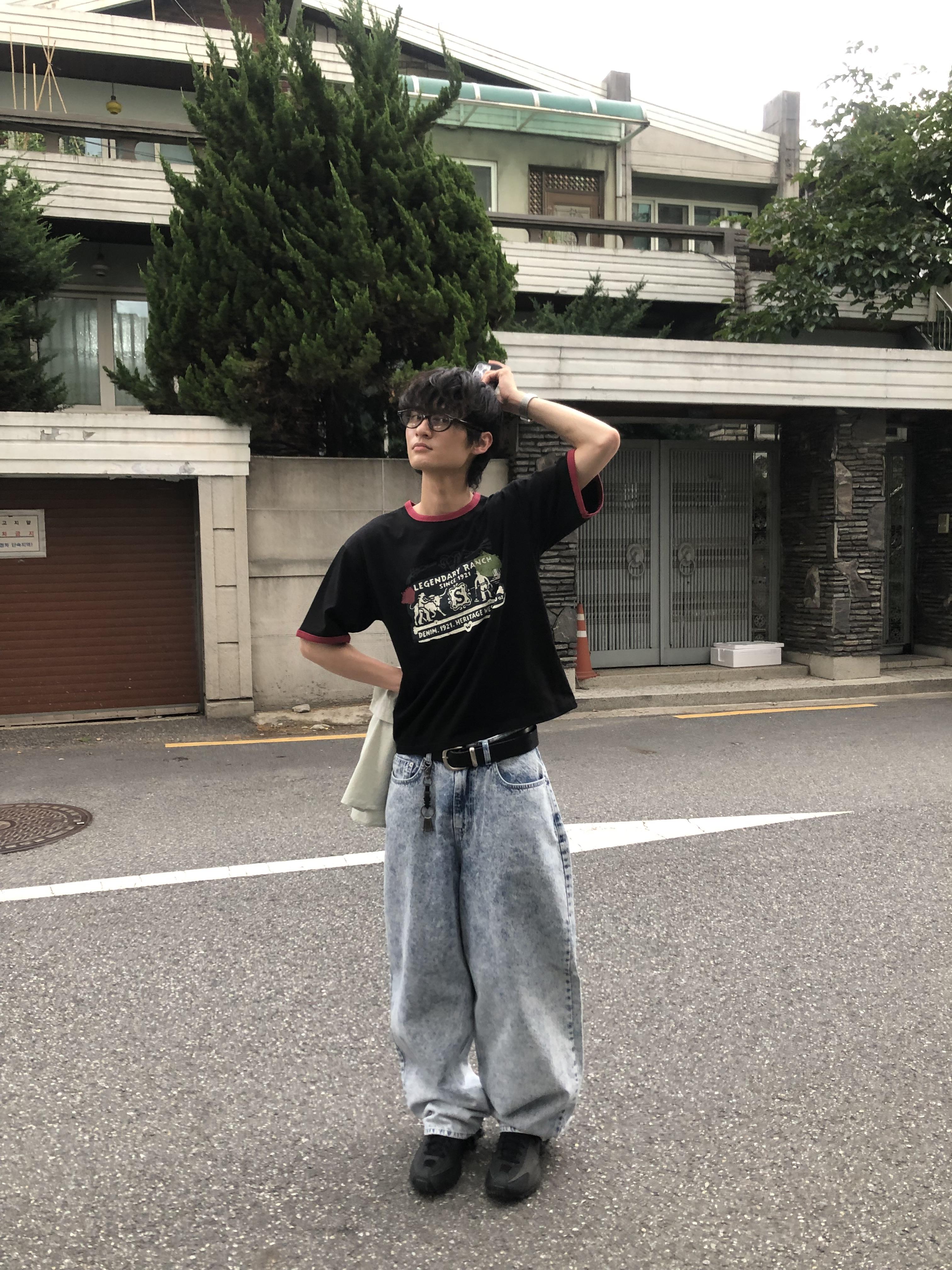 冰原破痕 渲染 雙層口袋 牛仔寬褲 - 1C6