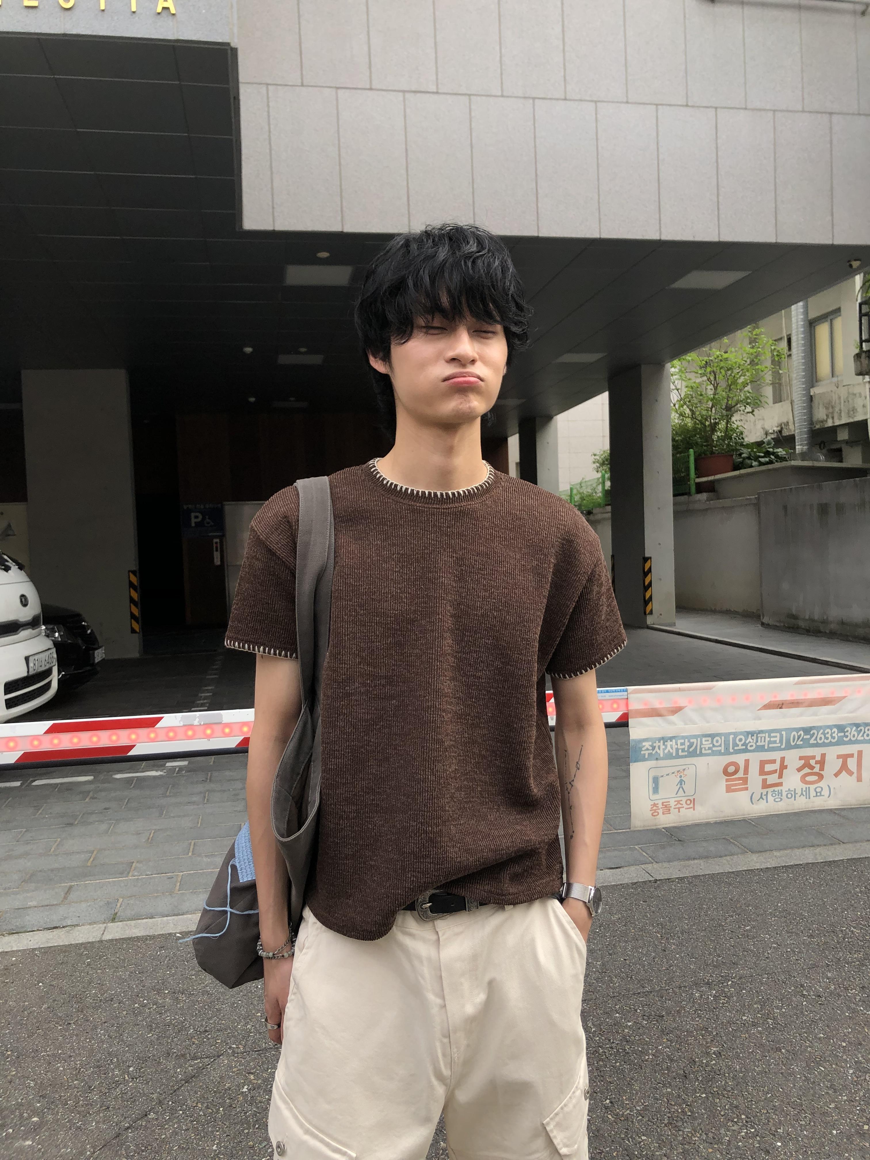 夏季針織 極簡風 經典配色 短版 短袖 上衣 - 6C3