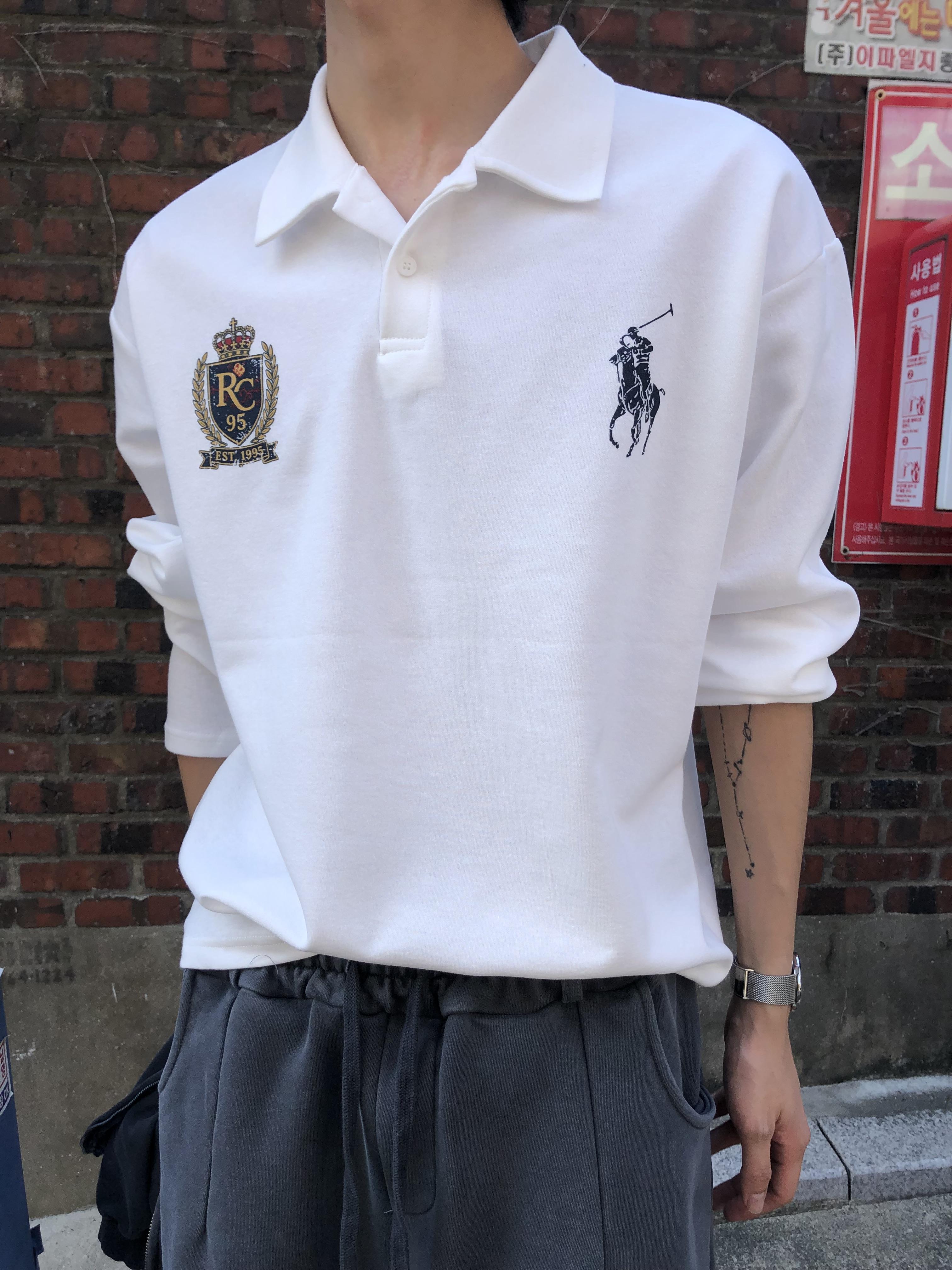 韓系運動風 街頭印刷 微短版 POLO 長袖 - 3C13