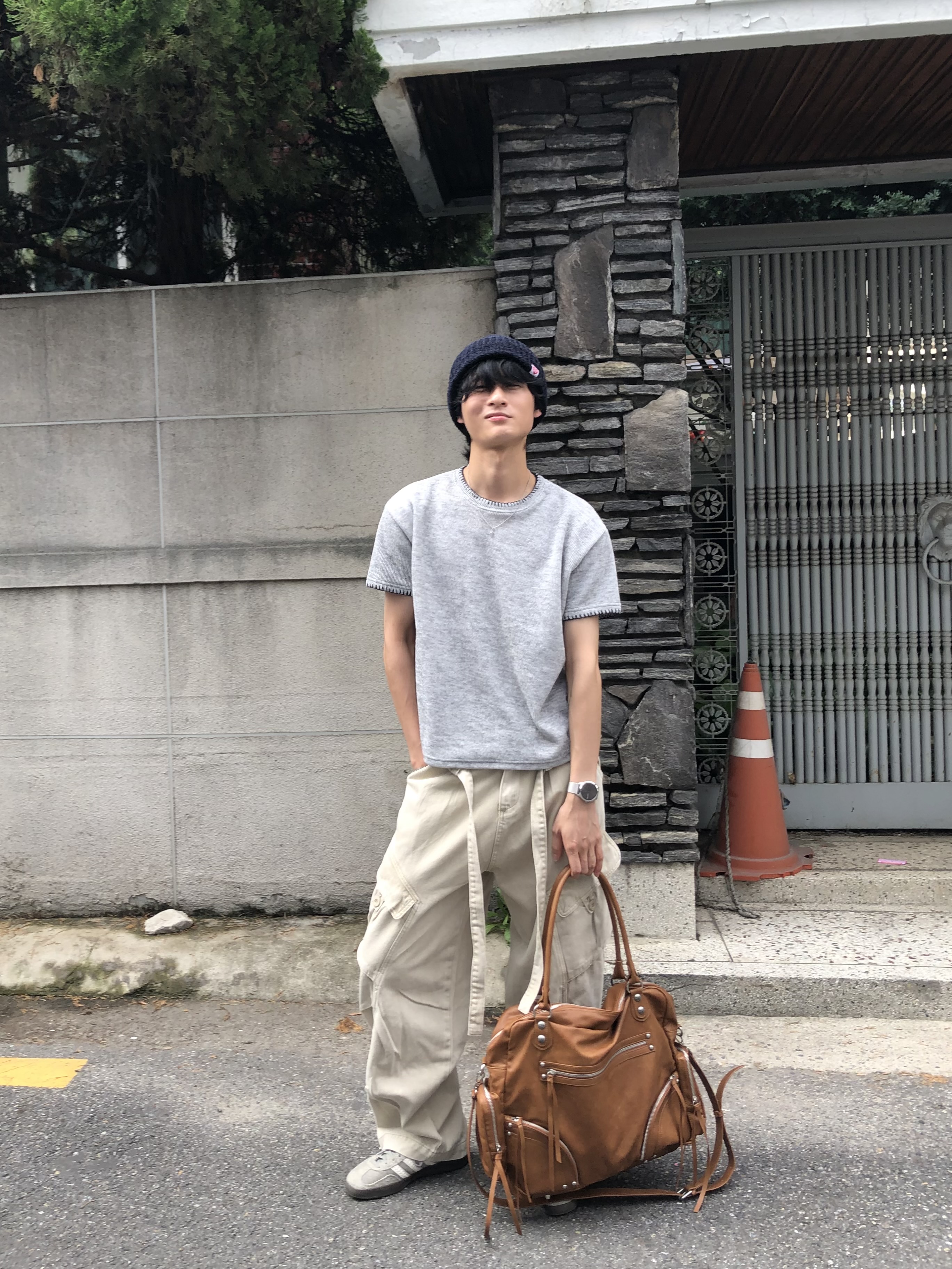 夏季針織 極簡風 經典配色 短版 短袖 上衣 - 6C14