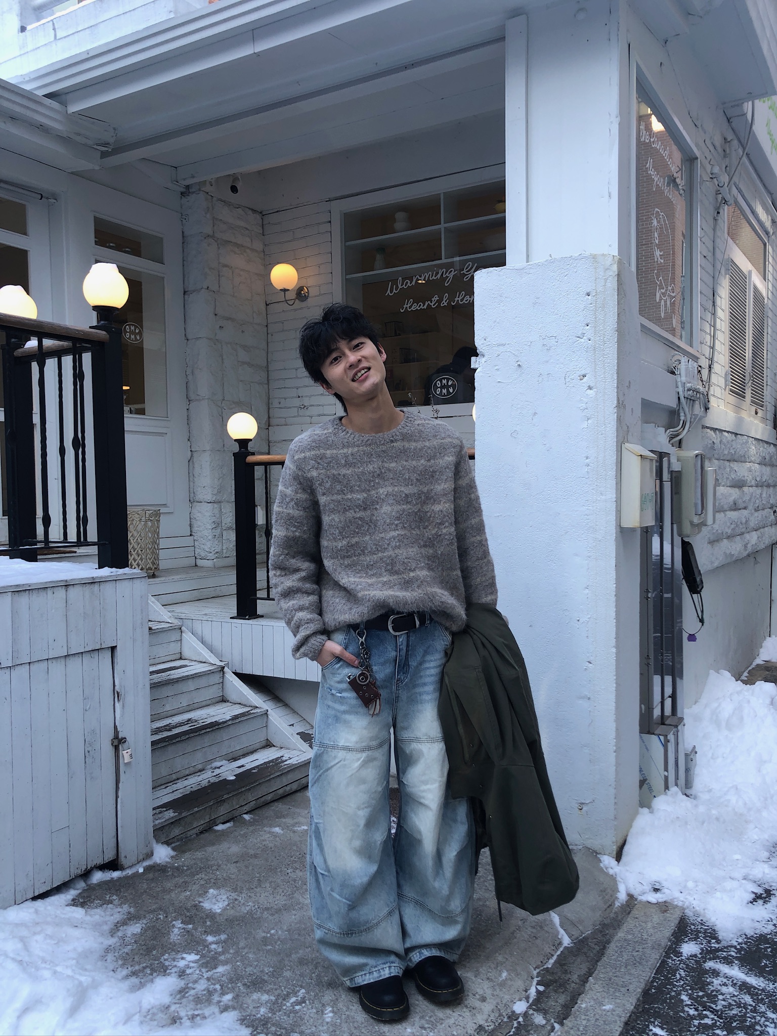 冰原歷險 漸層水洗 抓皺 寬版 牛仔褲 - 1C5