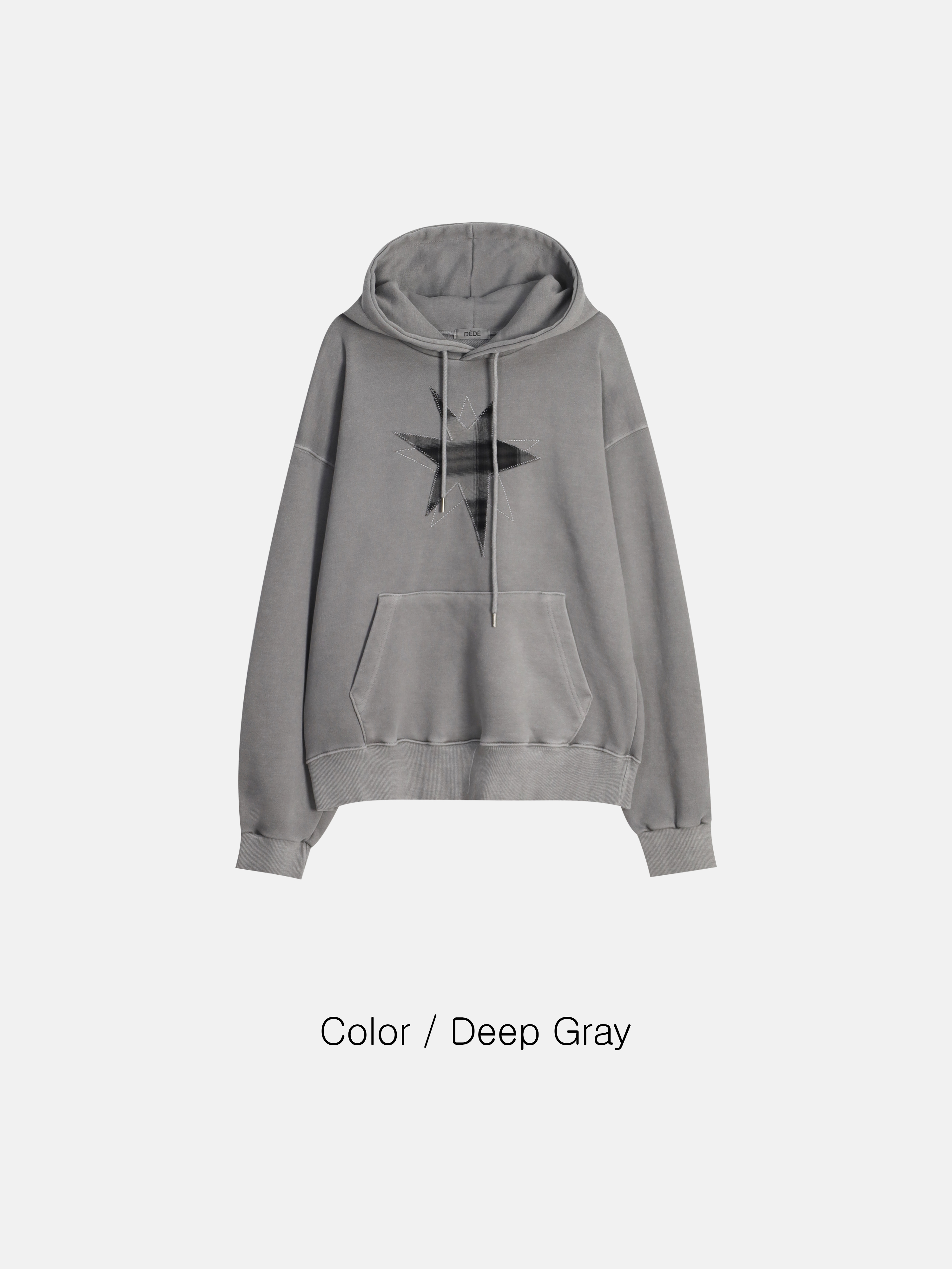 不規則星形 高質感刺繡 水洗帽T 長袖 - 3C17