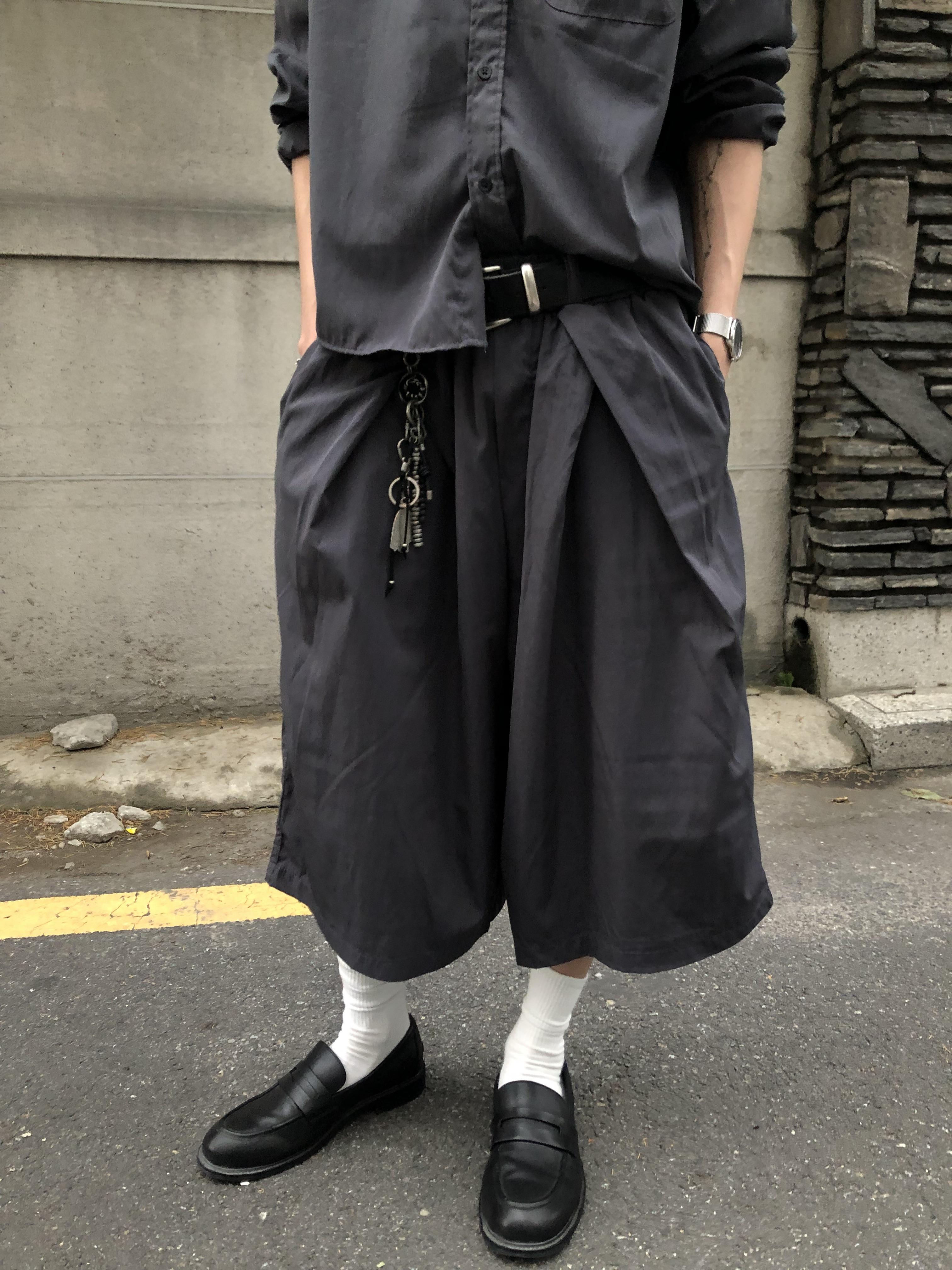 夏季涼感 尼龍材質 斜線抓皺 鬆弛感 8分褲 套裝 - 3C2