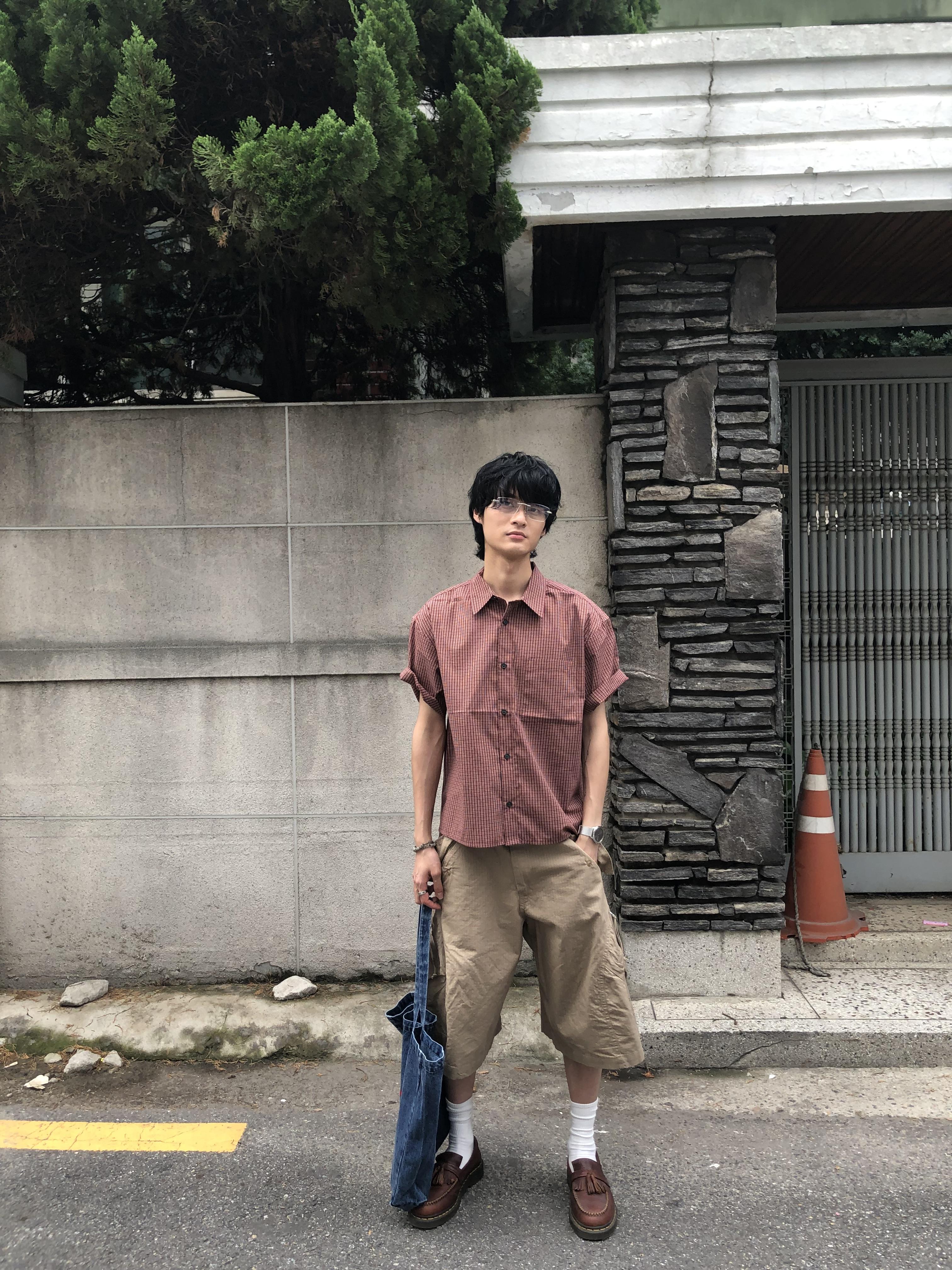 復古街頭 類尼龍 夏季清爽 斜口袋 工裝短褲 - 3C10