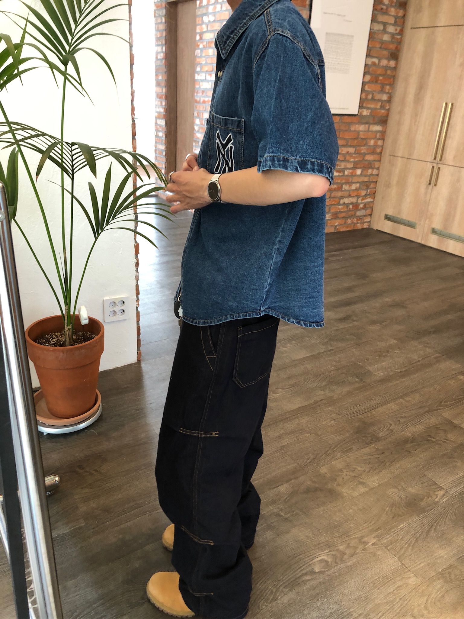 倫敦之眼 三層抓皺 短縫線 原牛 微寬褲 - 1C22