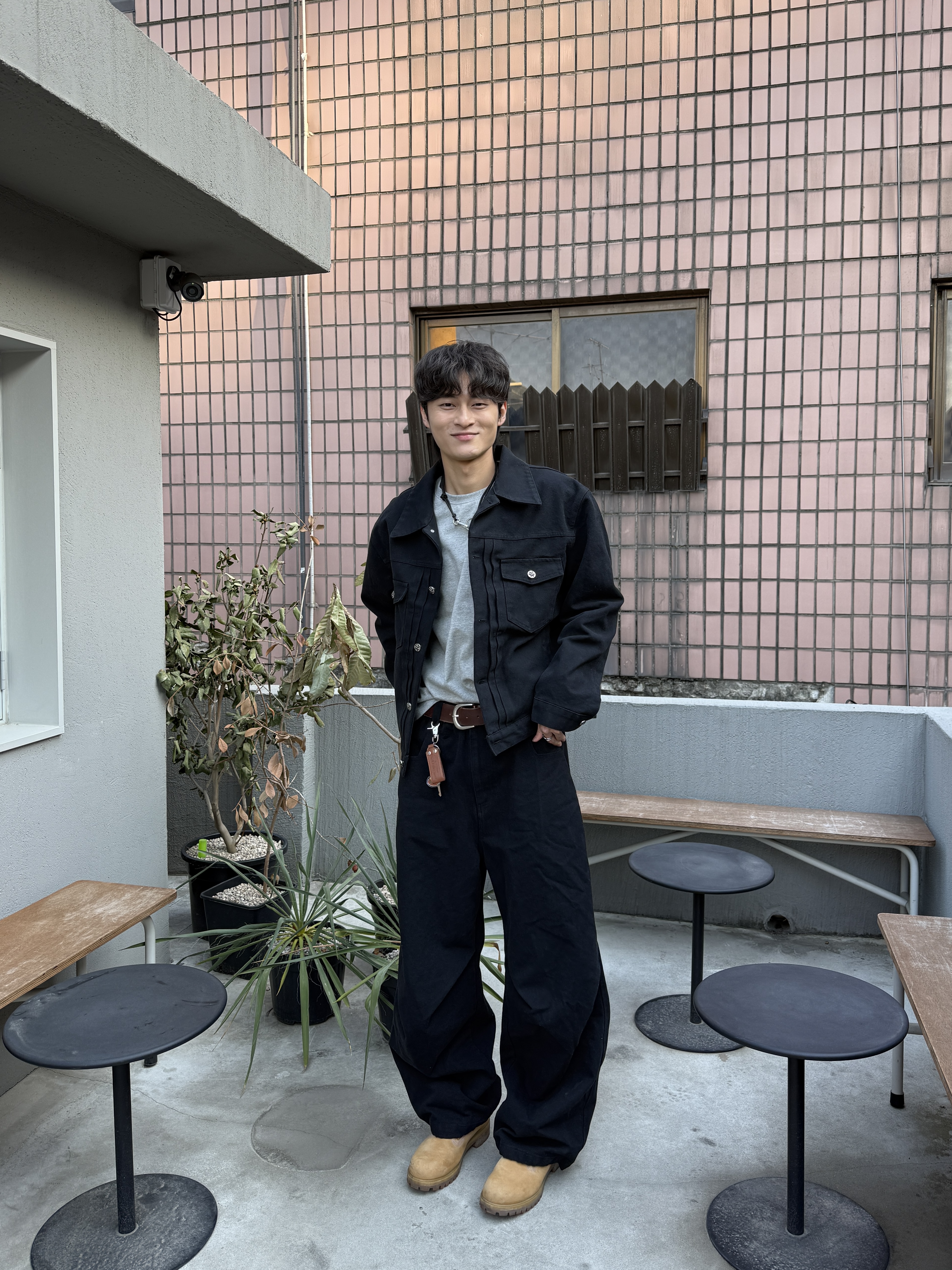 文藝鈕扣 降落傘抓皺 寬版 鬆緊帶 牛仔褲 (set-up) - 2C11