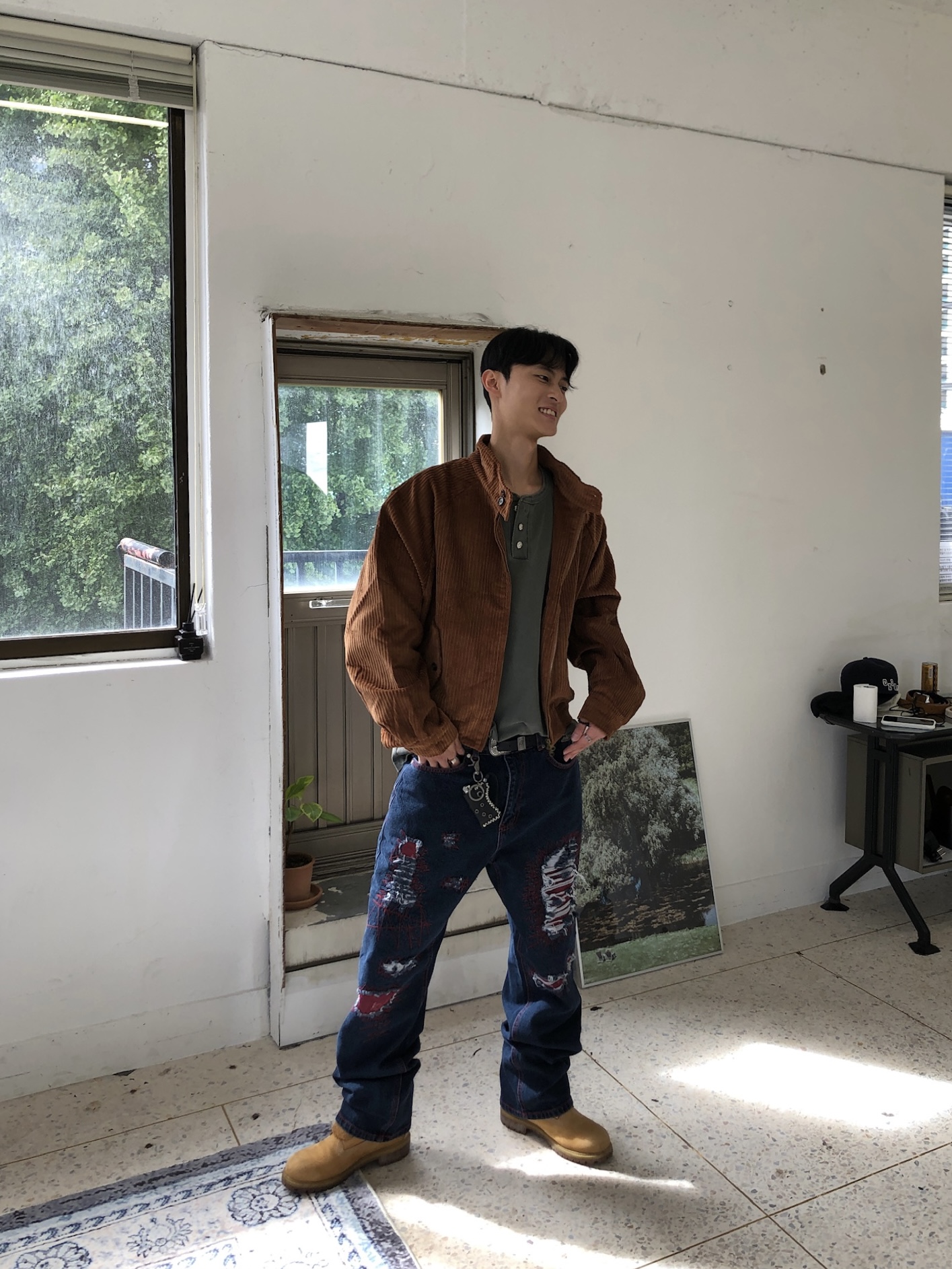 美式街頭 紅色警戒 破壞 直筒 微寬版 牛仔褲 - 1C7