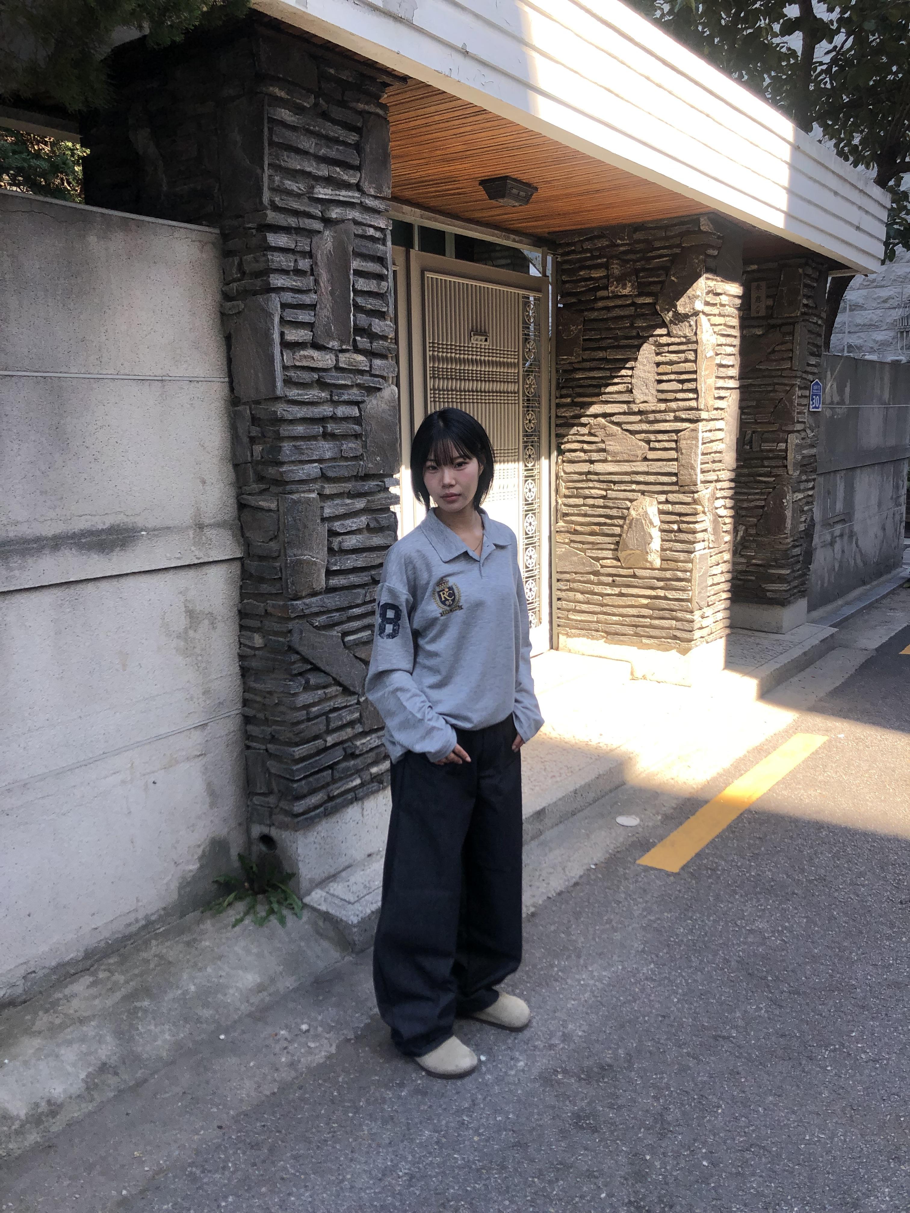 韓系運動風 街頭印刷 微短版 POLO 長袖 - 3C8
