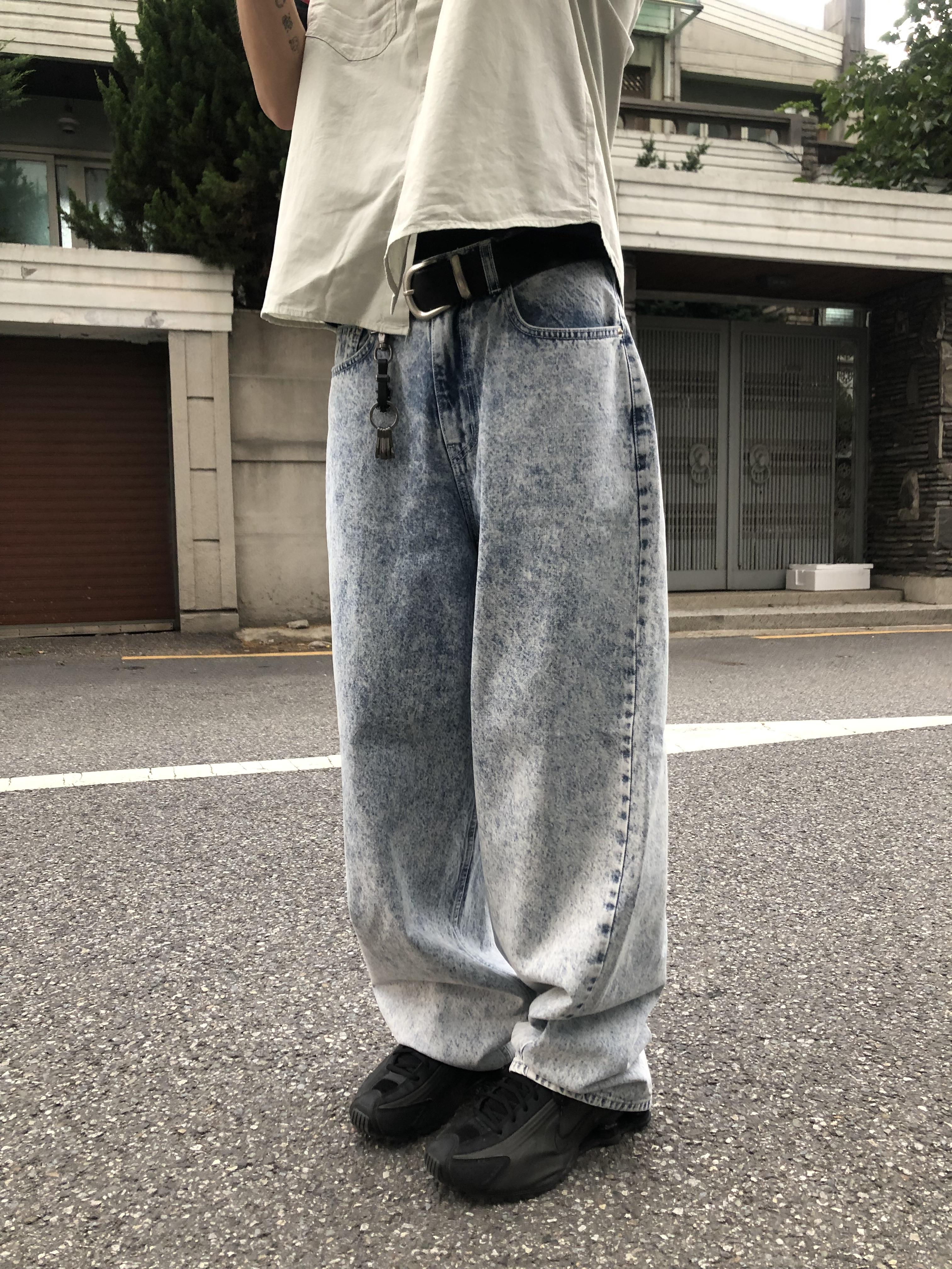 冰原破痕 渲染 雙層口袋 牛仔寬褲 - 1C7