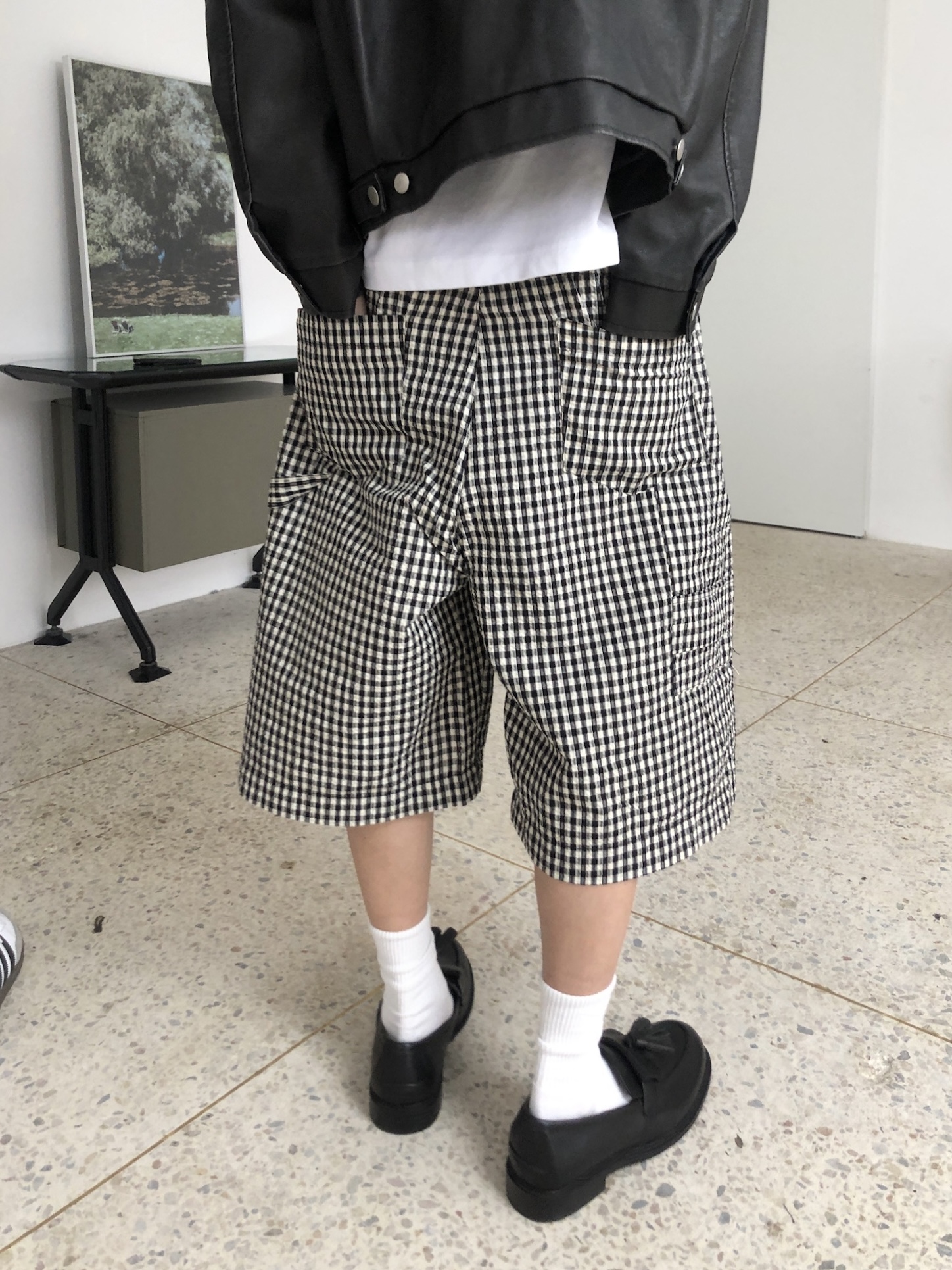 歐美街頭 經典格紋 百慕達 工裝 棉短褲 - 2C6