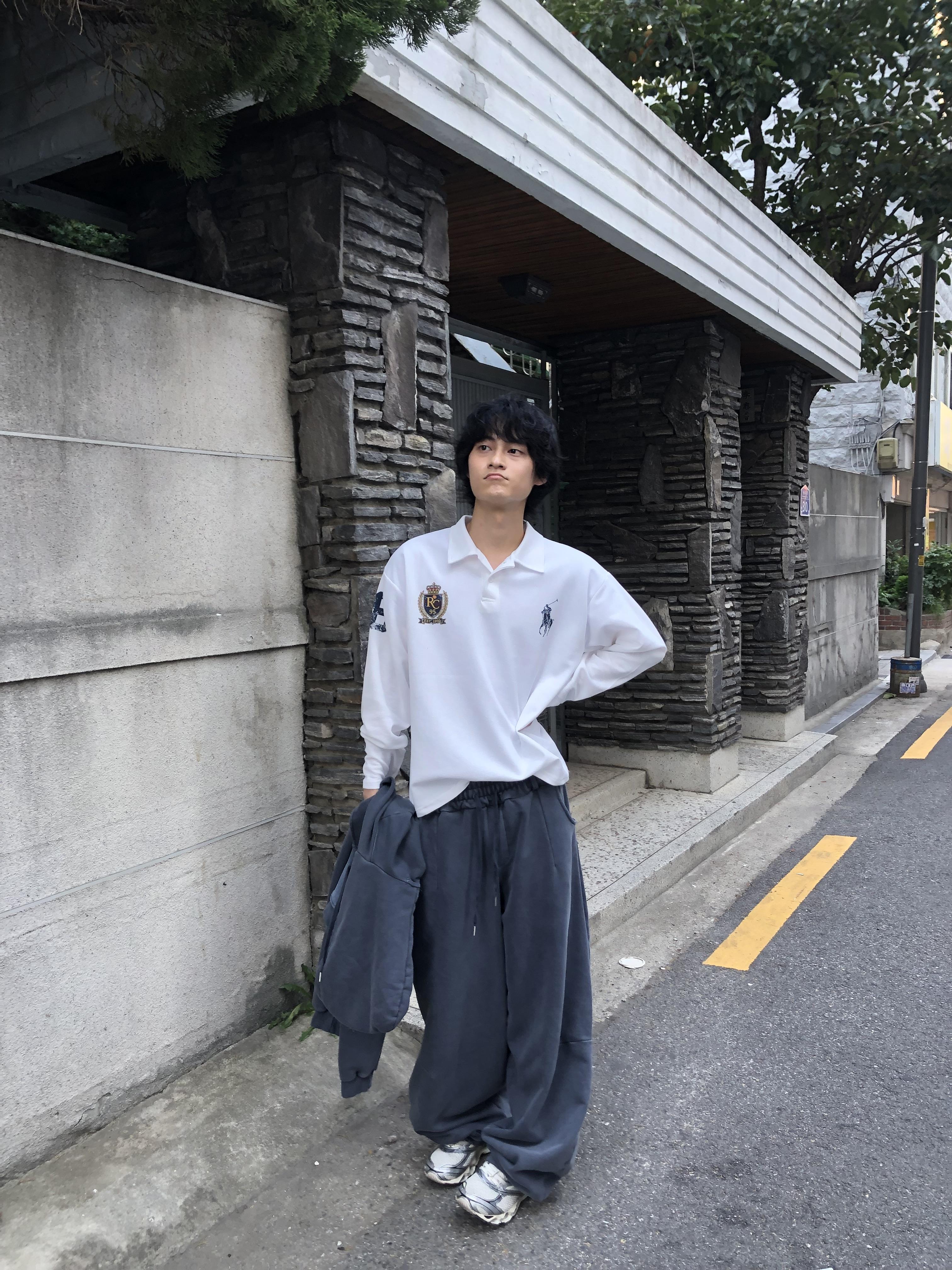 韓系運動風 街頭印刷 微短版 POLO 長袖 - 3C20