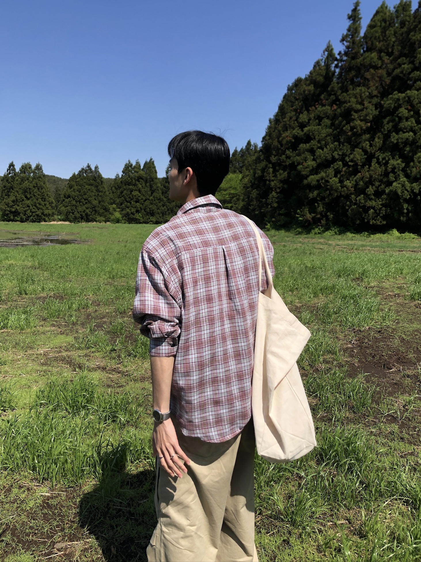 文藝浪漫派 夏季輕薄 撞色格紋 寬鬆襯衫 - 3C21