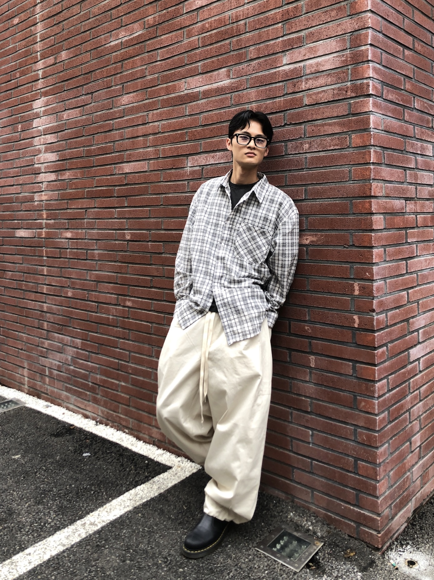 幹練率性 高檔蓬感木 寬版 鬆緊帶 工裝褲 - 3C19