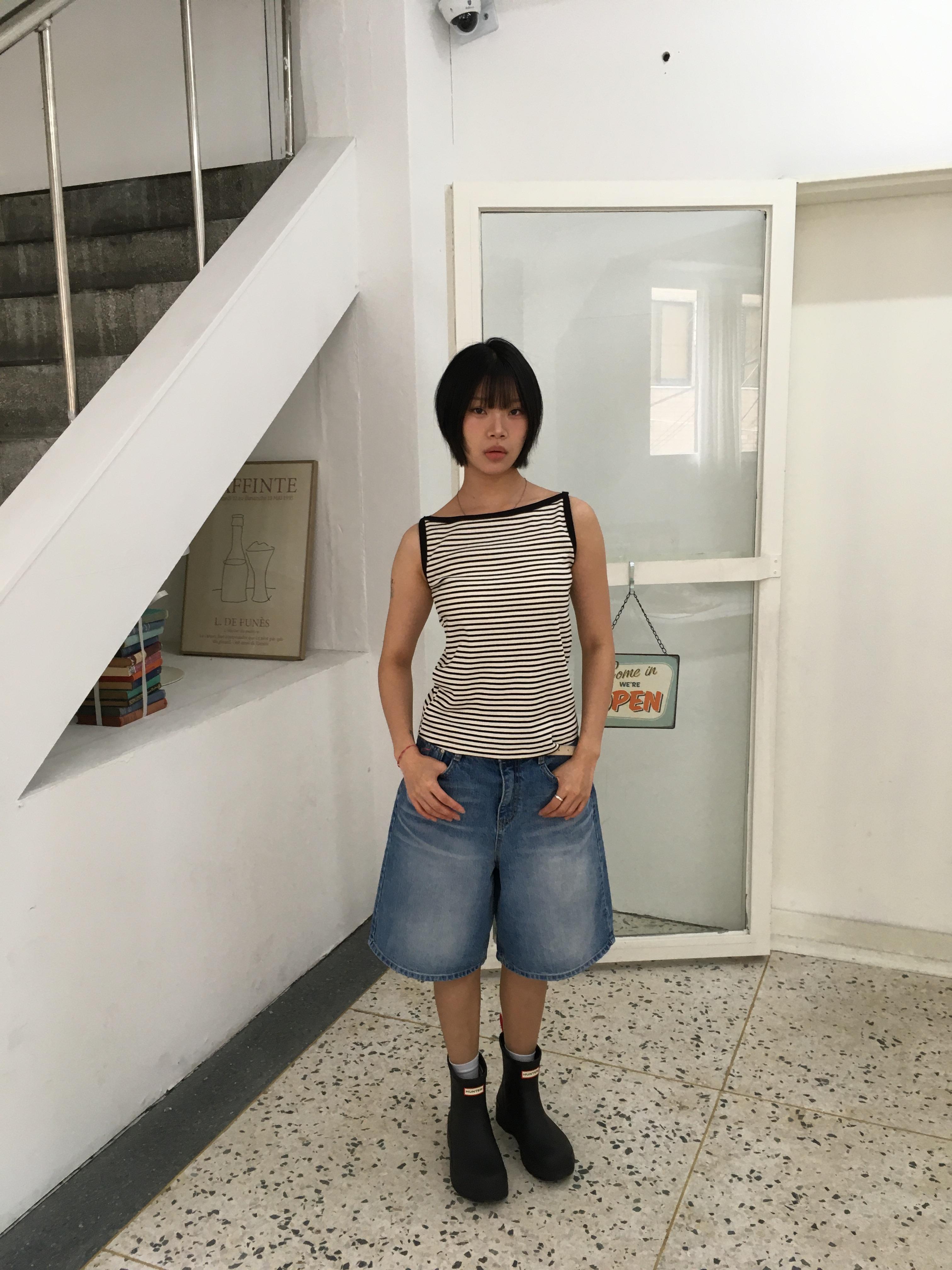 韓女基本款 大口袋 牛仔 6分短褲 - 2C19