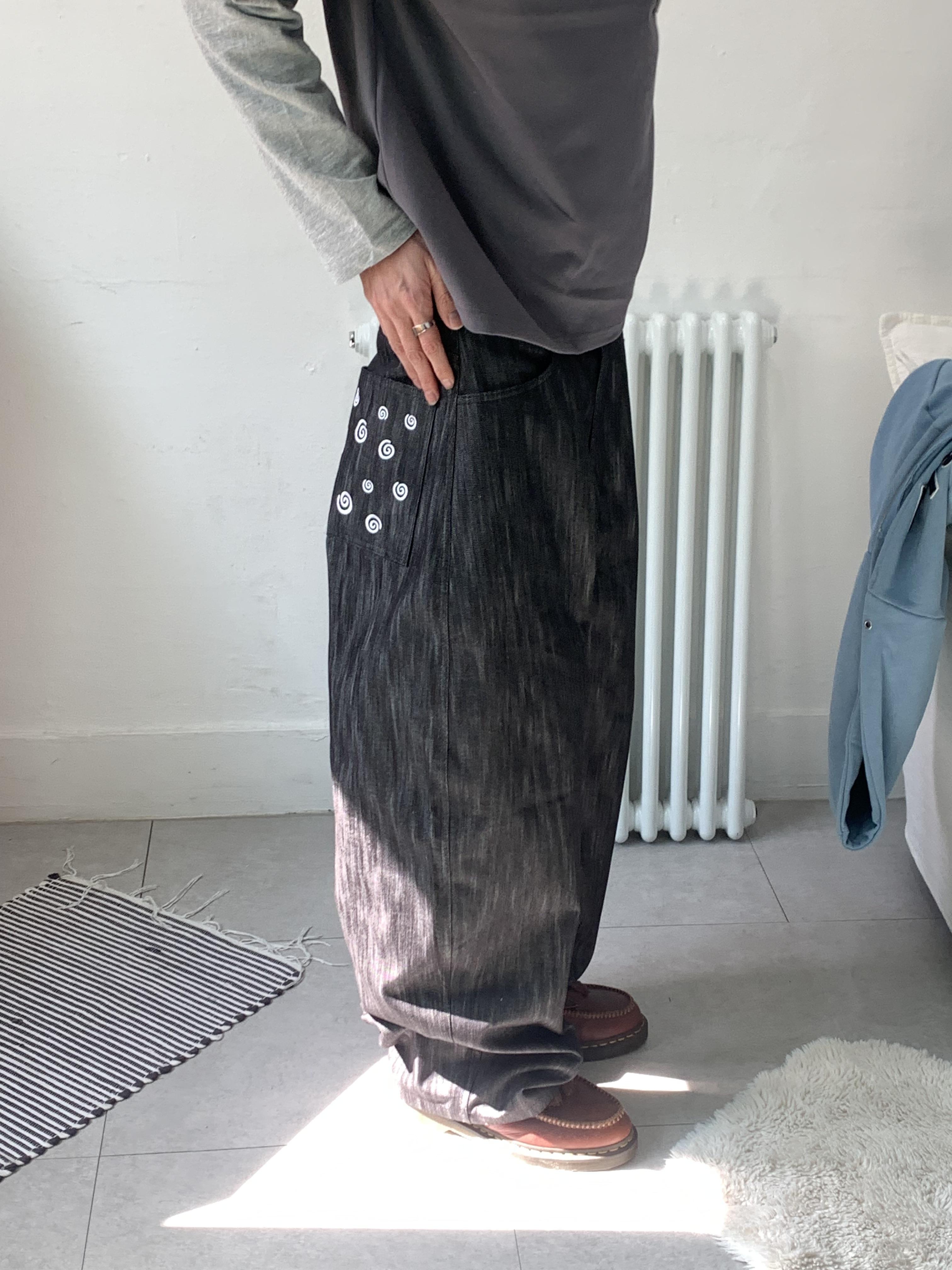 雲朵刺繡 渲染設計 牛仔寬褲 - 2C20