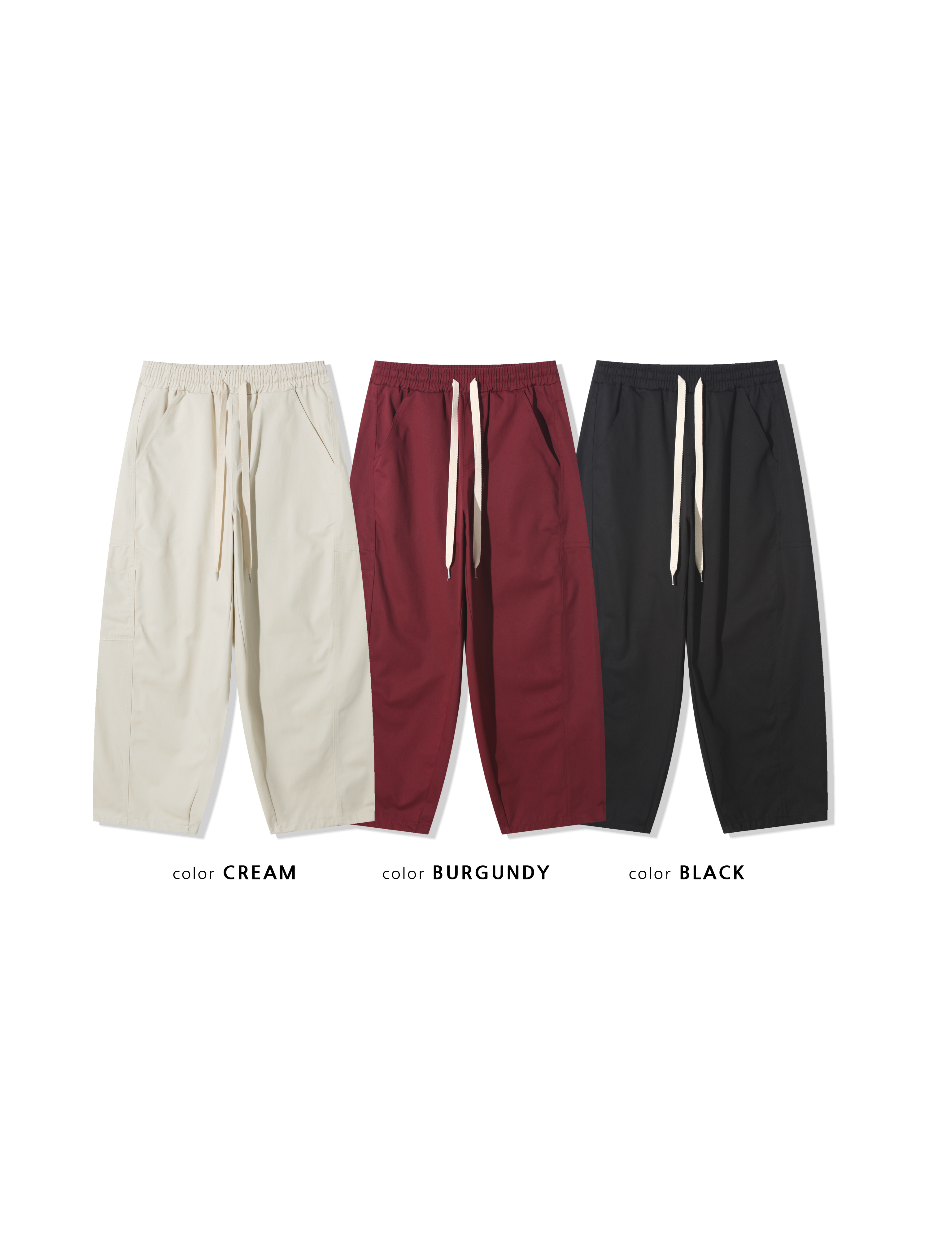 幹練率性 高檔蓬感木 寬版 鬆緊帶 工裝褲 - 3C16