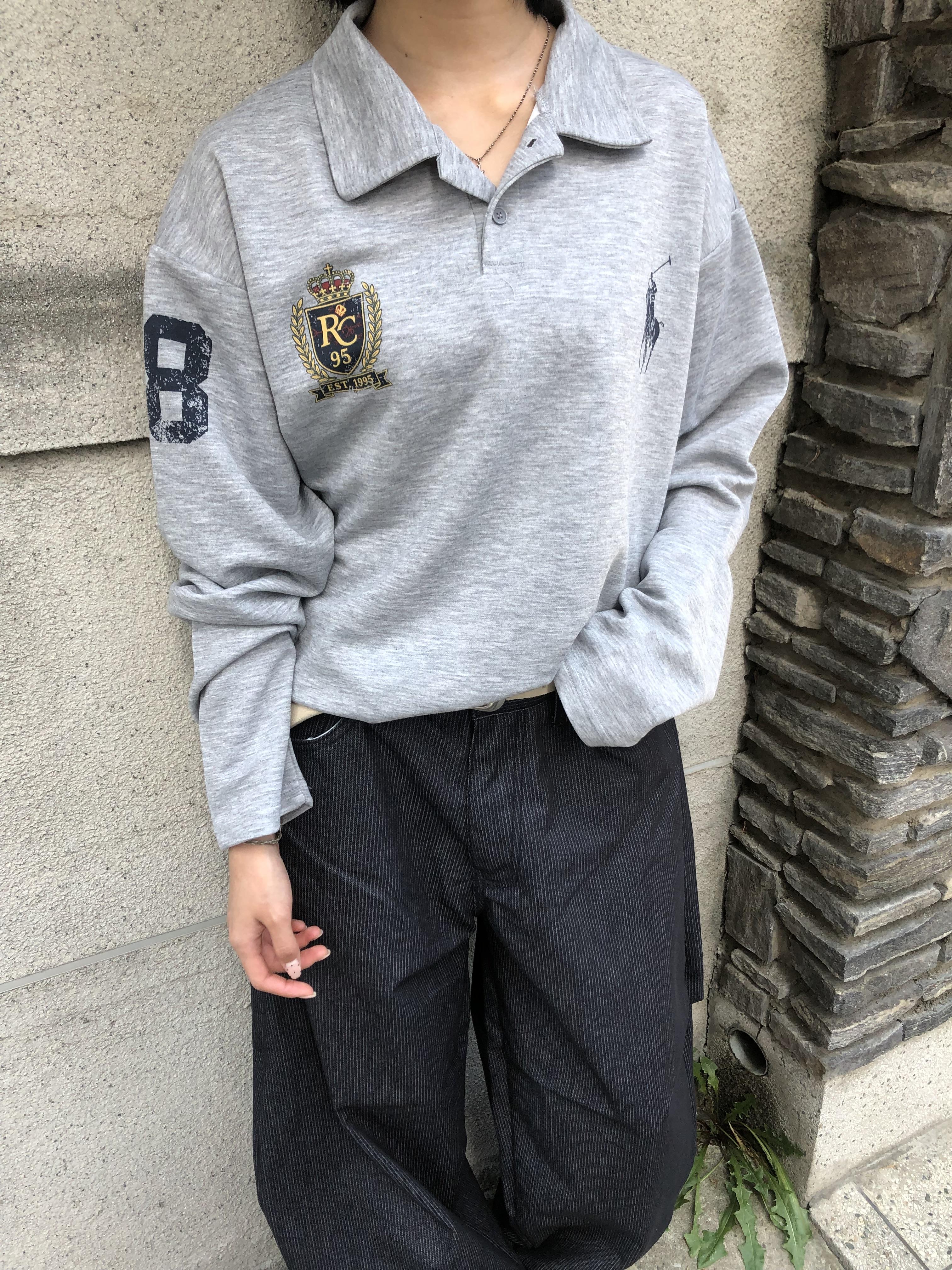 韓系運動風 街頭印刷 微短版 POLO 長袖 - 3C12