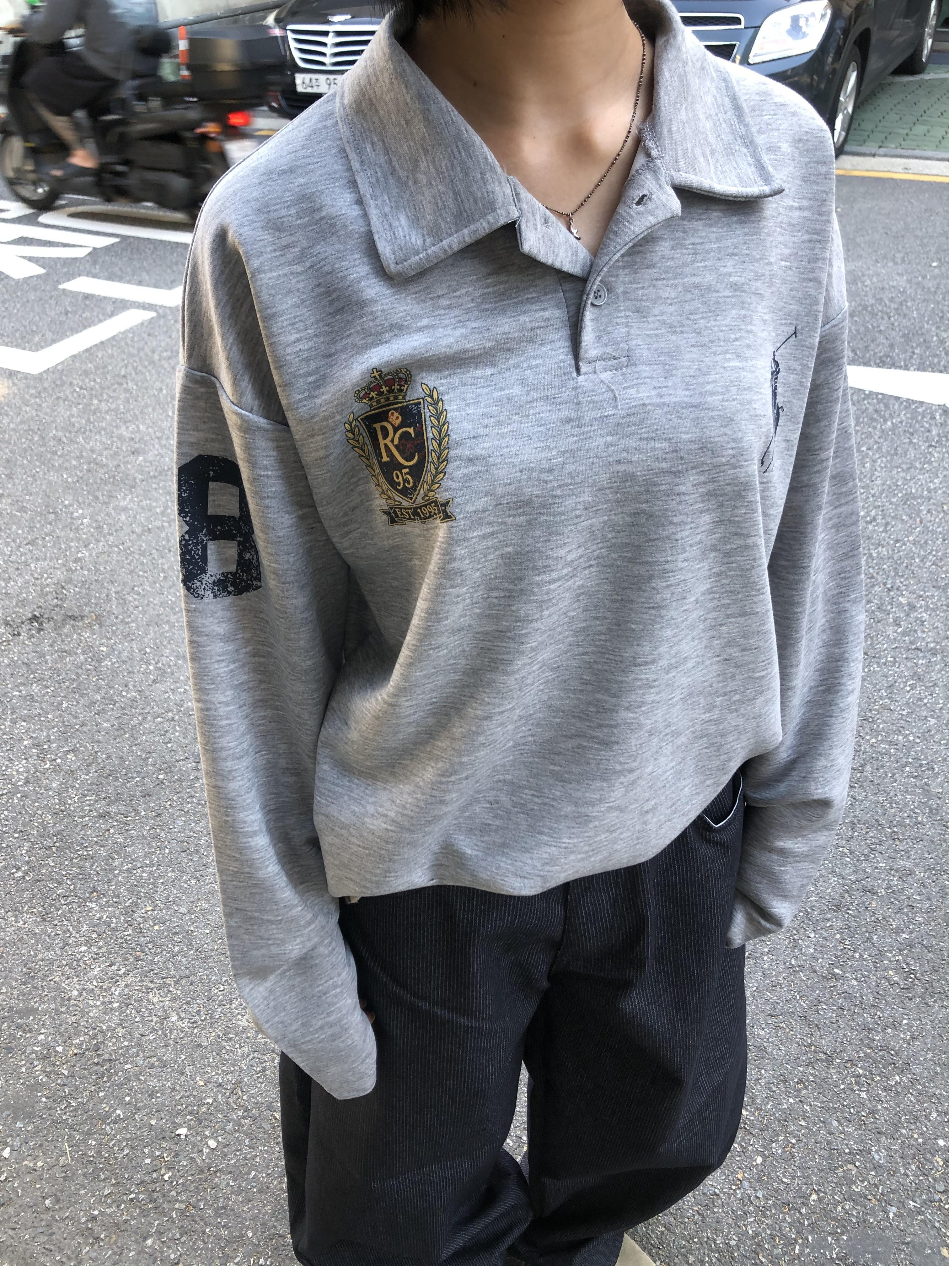 韓系運動風 街頭印刷 微短版 POLO 長袖 - 3C6