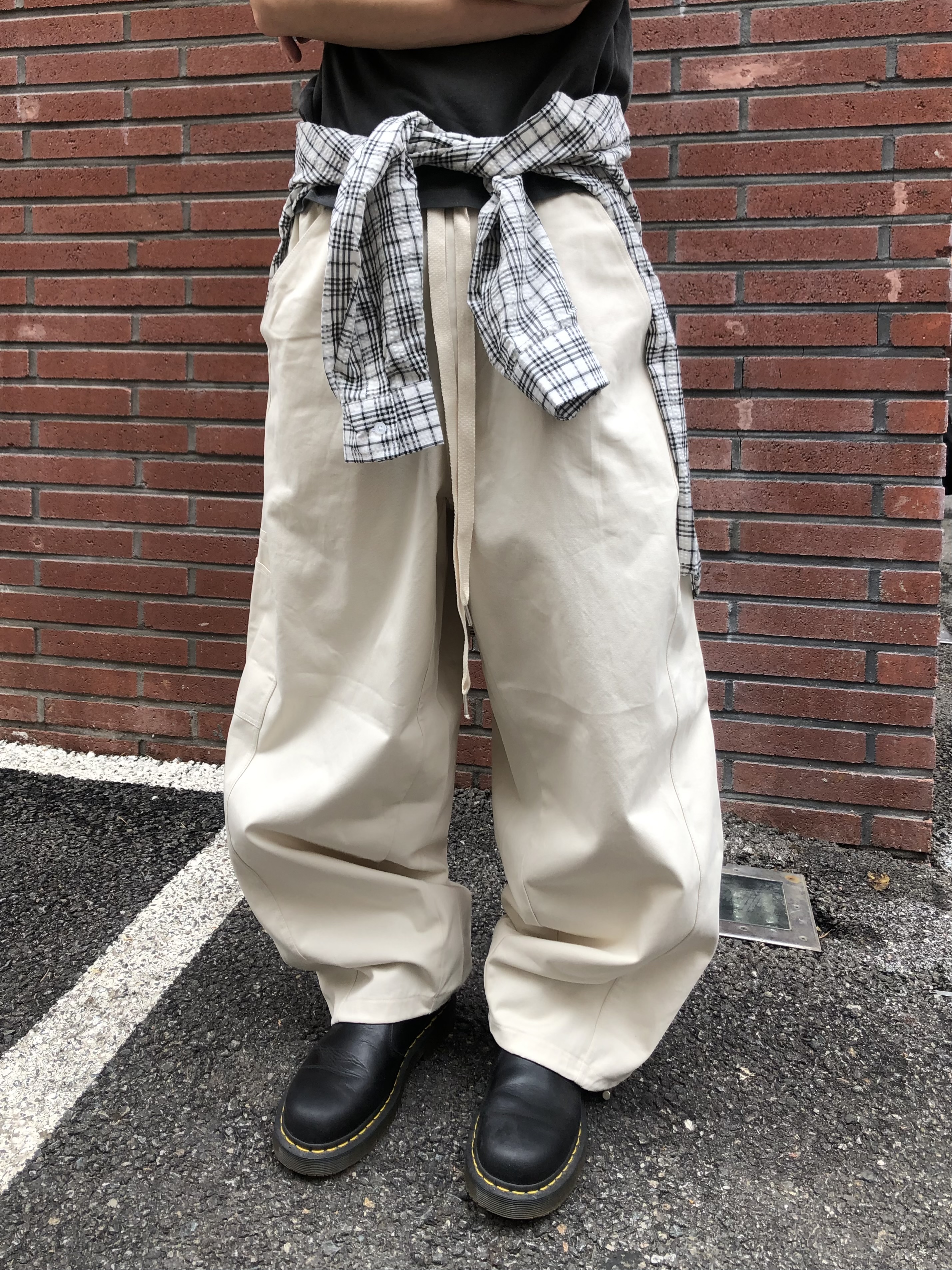 幹練率性 高檔蓬感木 寬版 鬆緊帶 工裝褲 - 3C3