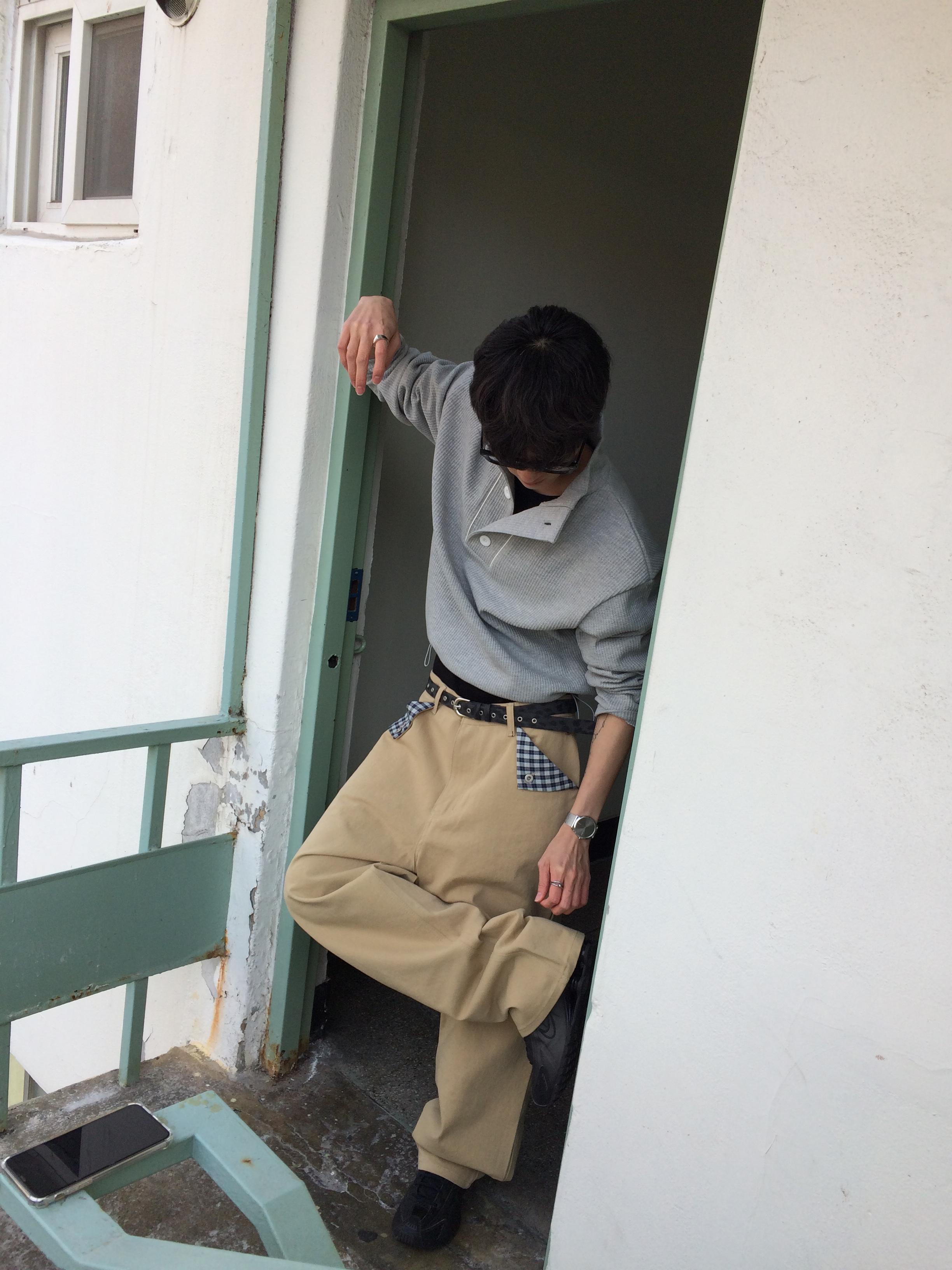 日系街頭 畫龍點睛 格紋設計 微寬褲 - 2C7