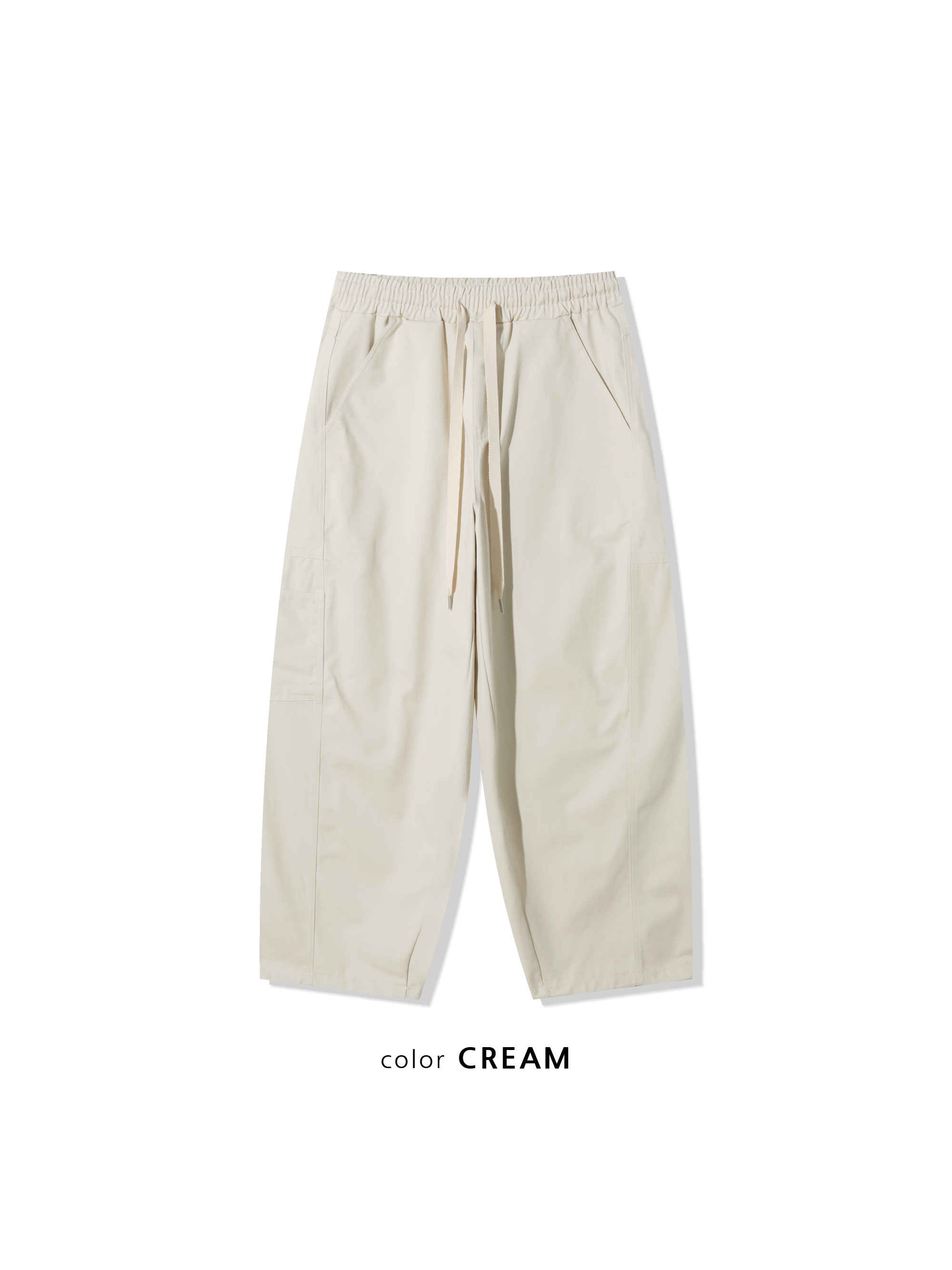 幹練率性 高檔蓬感木 寬版 鬆緊帶 工裝褲 - 3C21