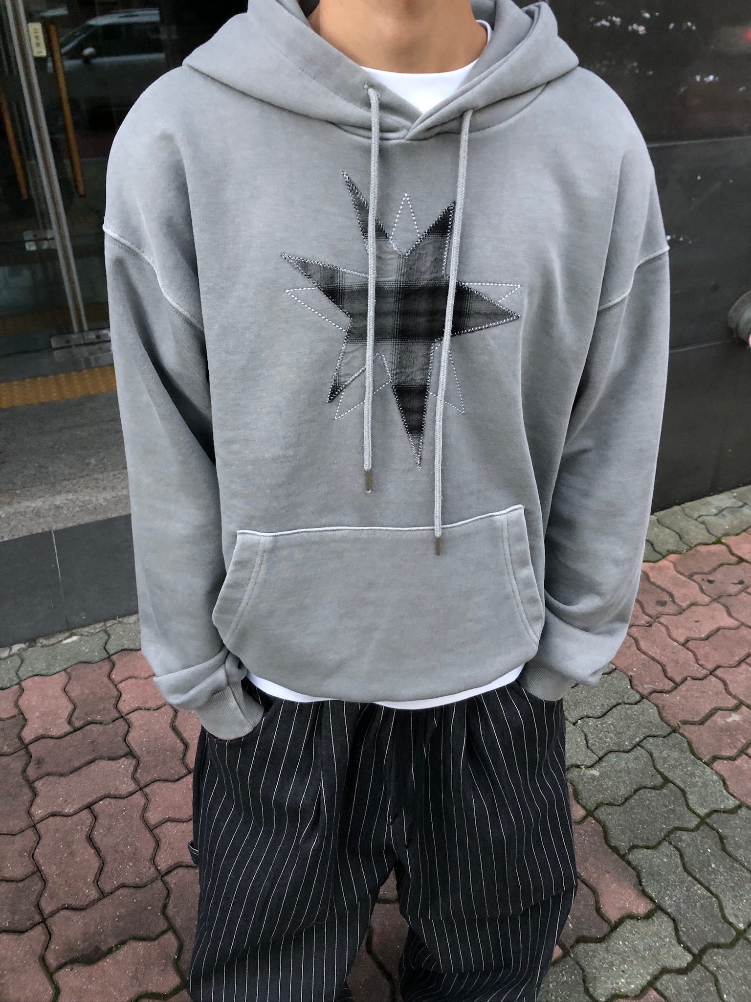 不規則星形 高質感刺繡 水洗帽T 長袖 - 3C14