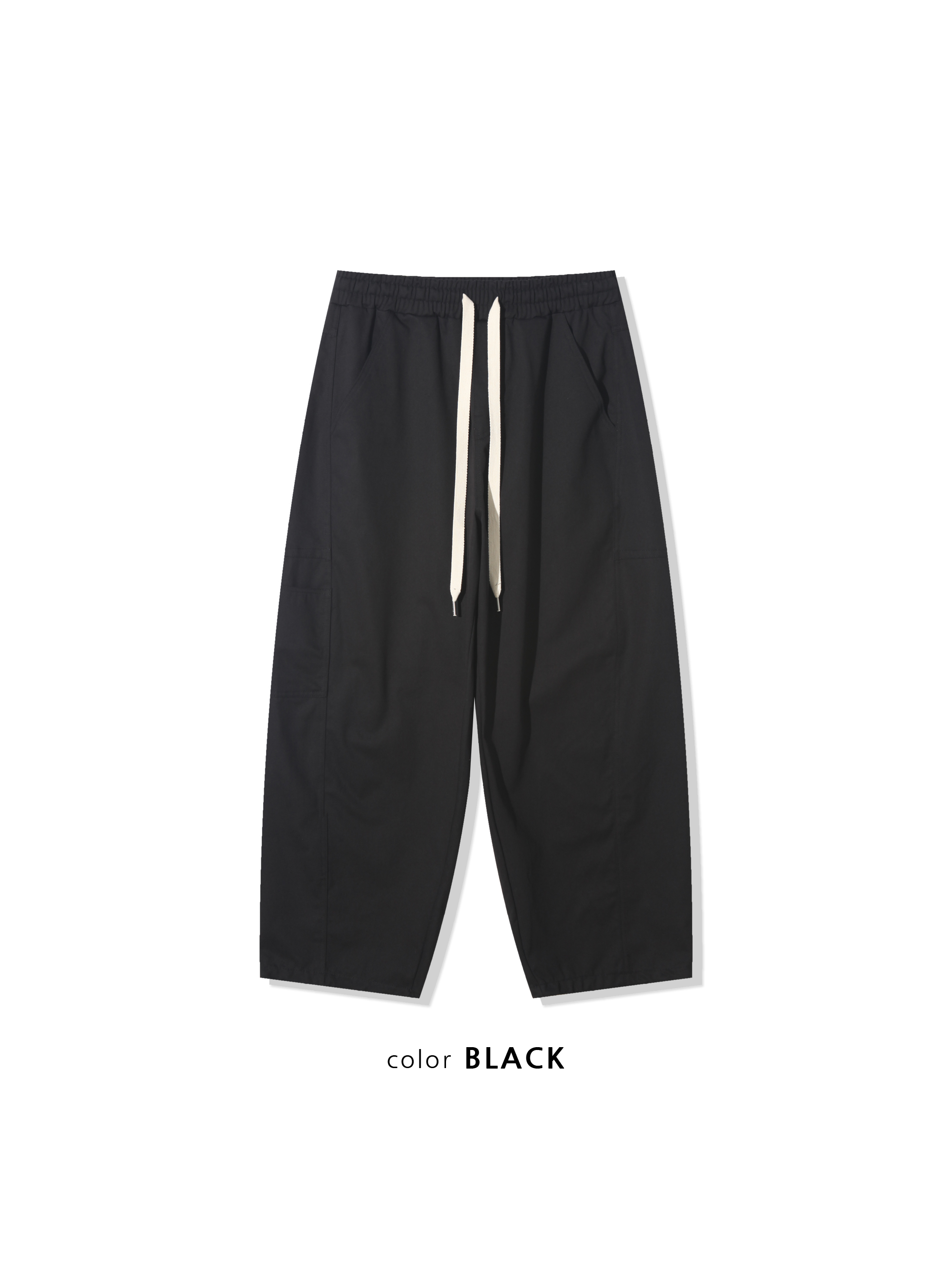 幹練率性 高檔蓬感木 寬版 鬆緊帶 工裝褲 - 3C24