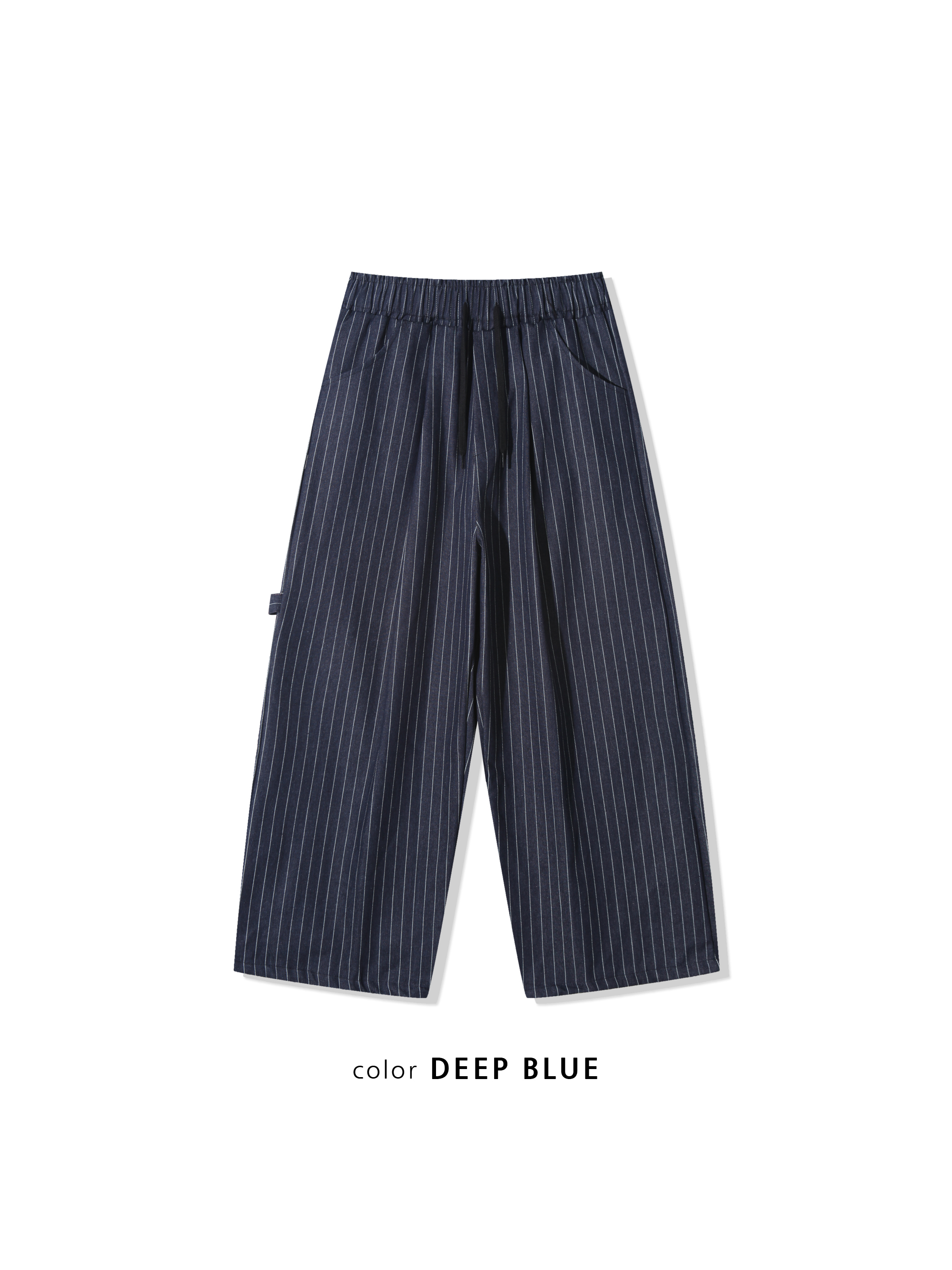 紐約型男 眾星刺繡 單層褶皺 條紋 牛仔寬褲 - 2C19