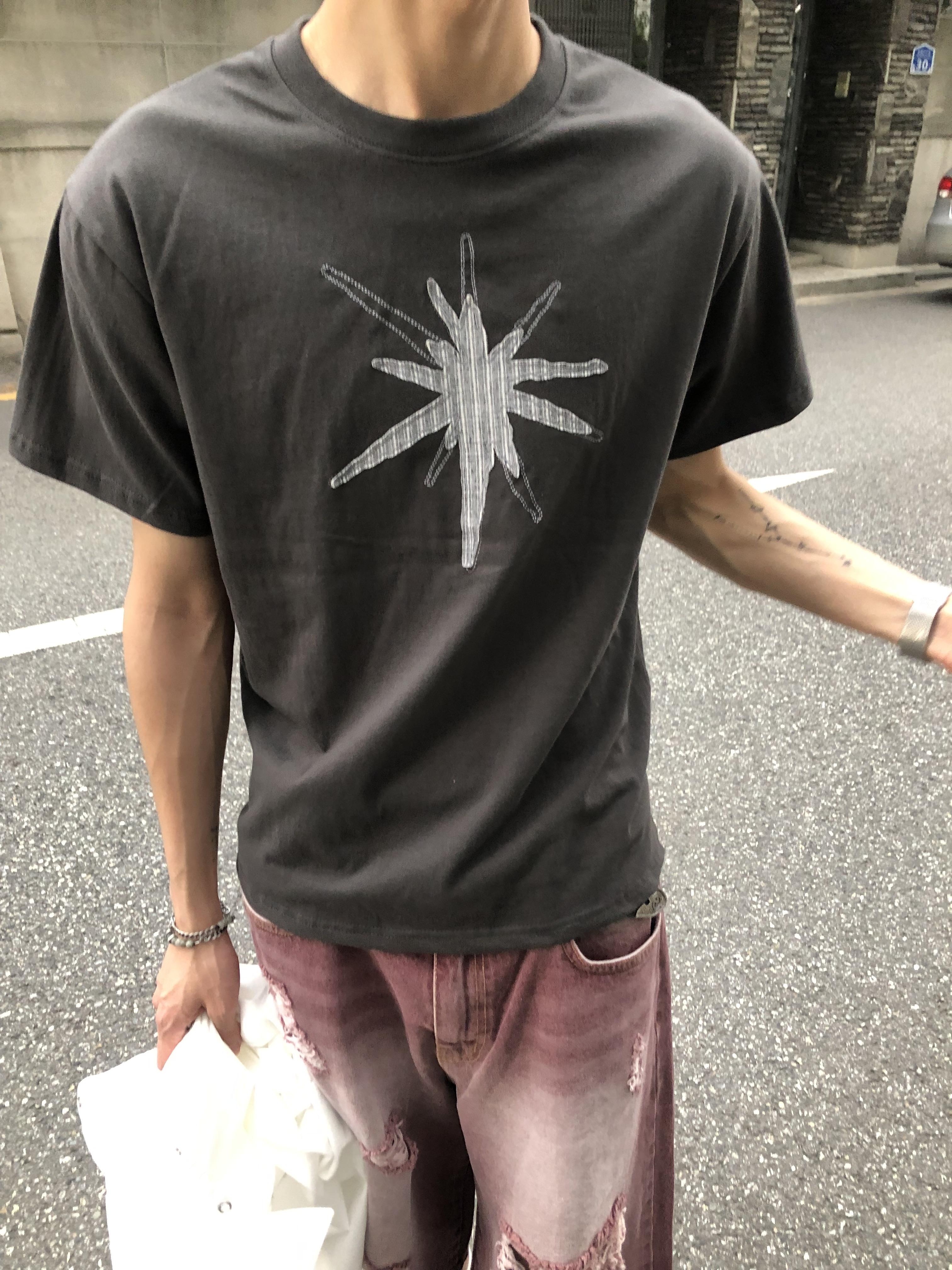 中央復古 放射條紋 刺繡 短版上衣 - 3C8