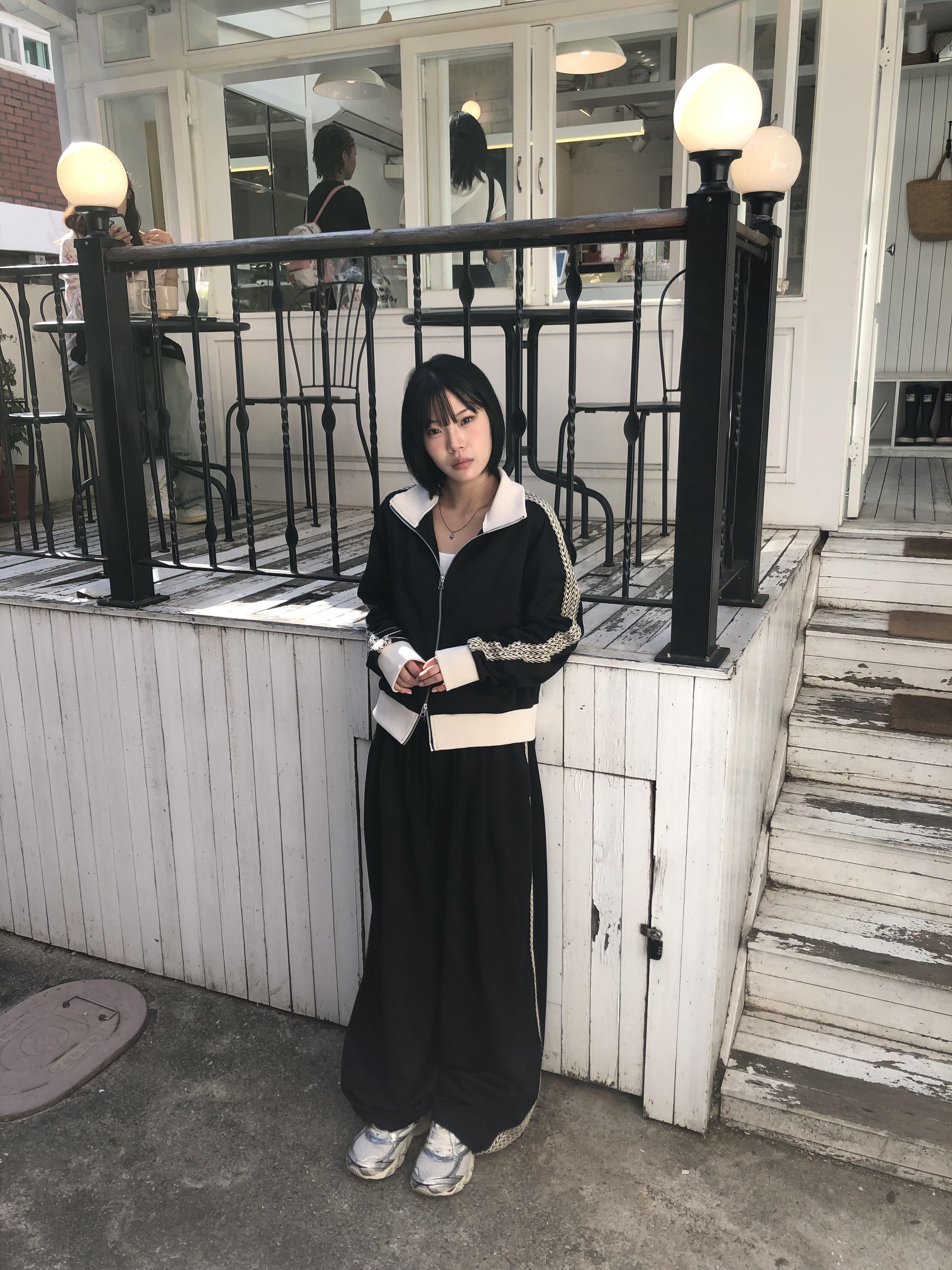 印地安格紋 文藝感 運動配色套裝 寬版 長褲 - 3C8