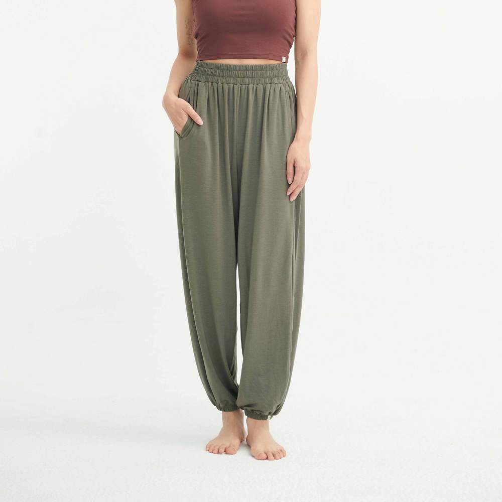 Sohamsoham 飄飄瑜珈束腳寬褲 墨綠 SOH014KHA