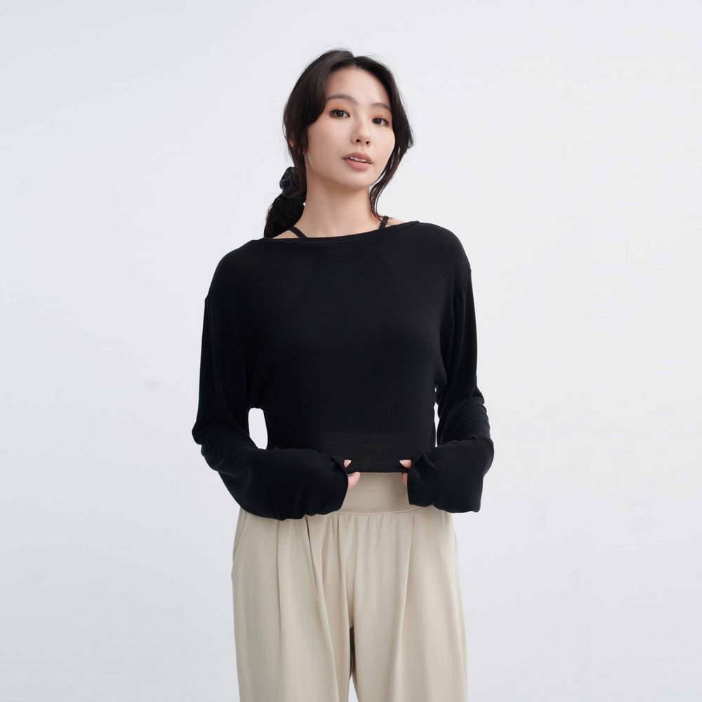 Conchwear 短版兩穿長袖罩衫 黑色 CON116BLK