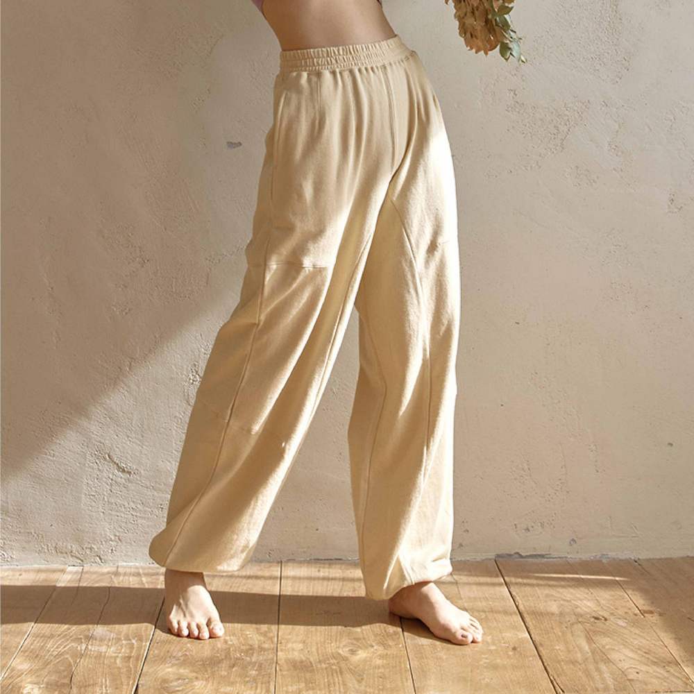 【熱銷】Dhyani 鬆弛隨意瑜珈束腳褲 奶油黃 CON088CRM 男女通穿