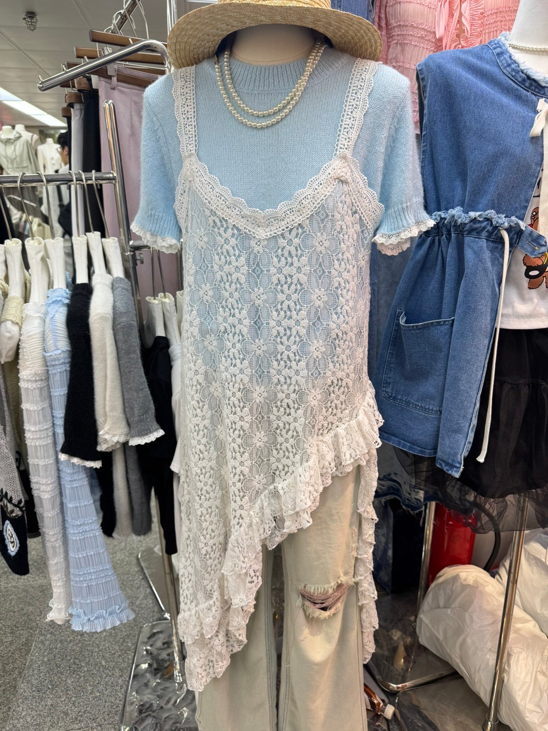 重工蕾絲花邊長版吊帶