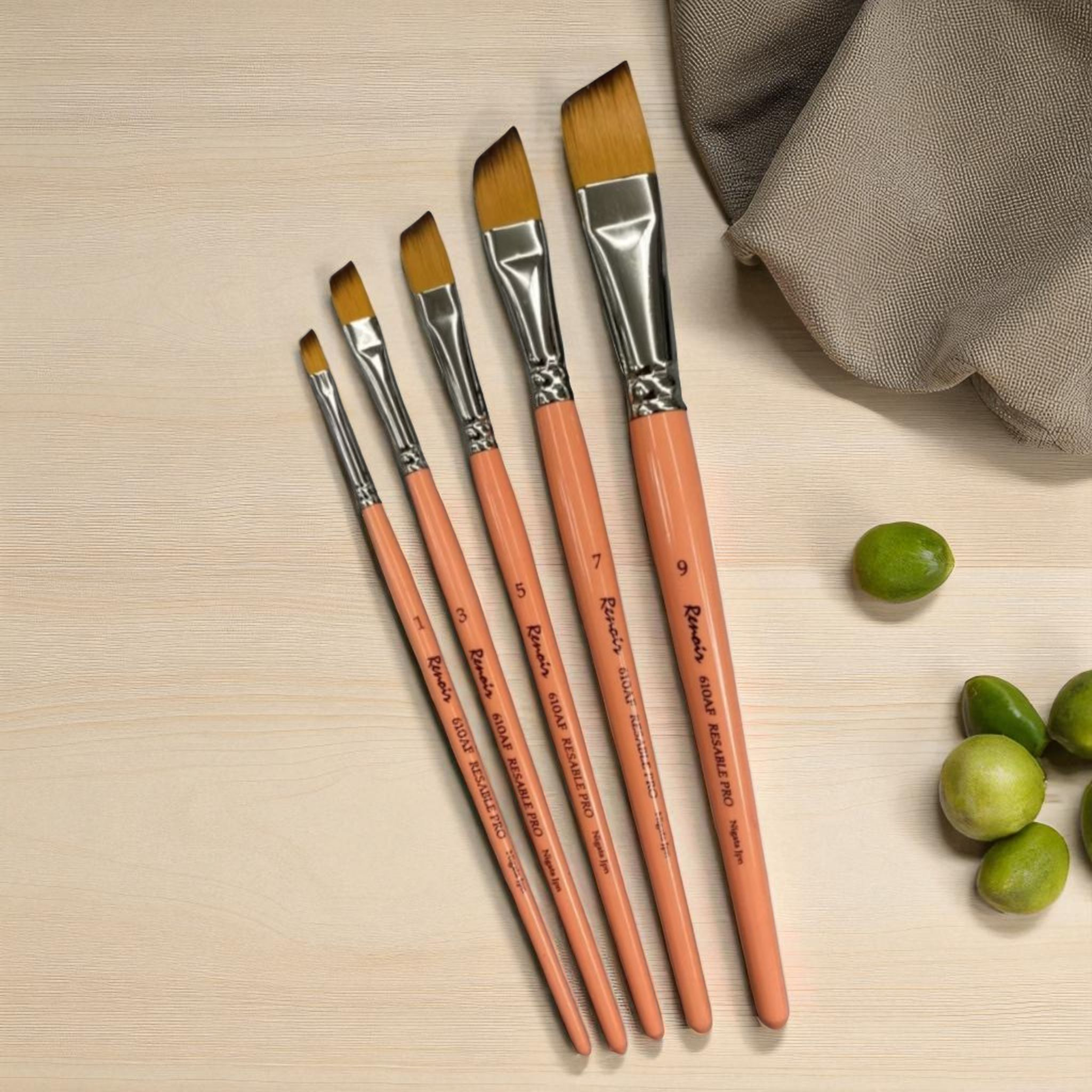 RENOIR 610AF 仿貂斜平筆刷5支組