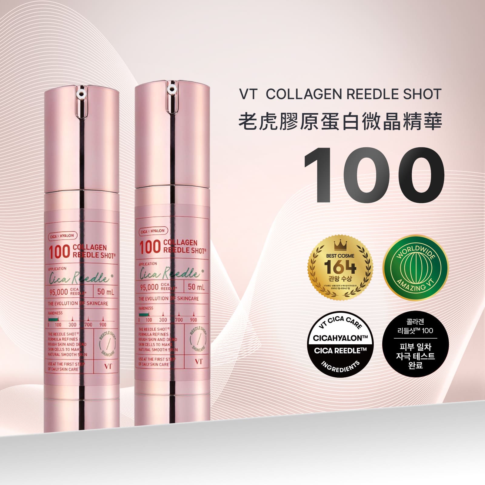 【iMeuu愛美悠】VT老虎膠原蛋白微晶精華100【50ml x 2瓶】積雪草 玻尿酸 綠蜂膠 維生素E