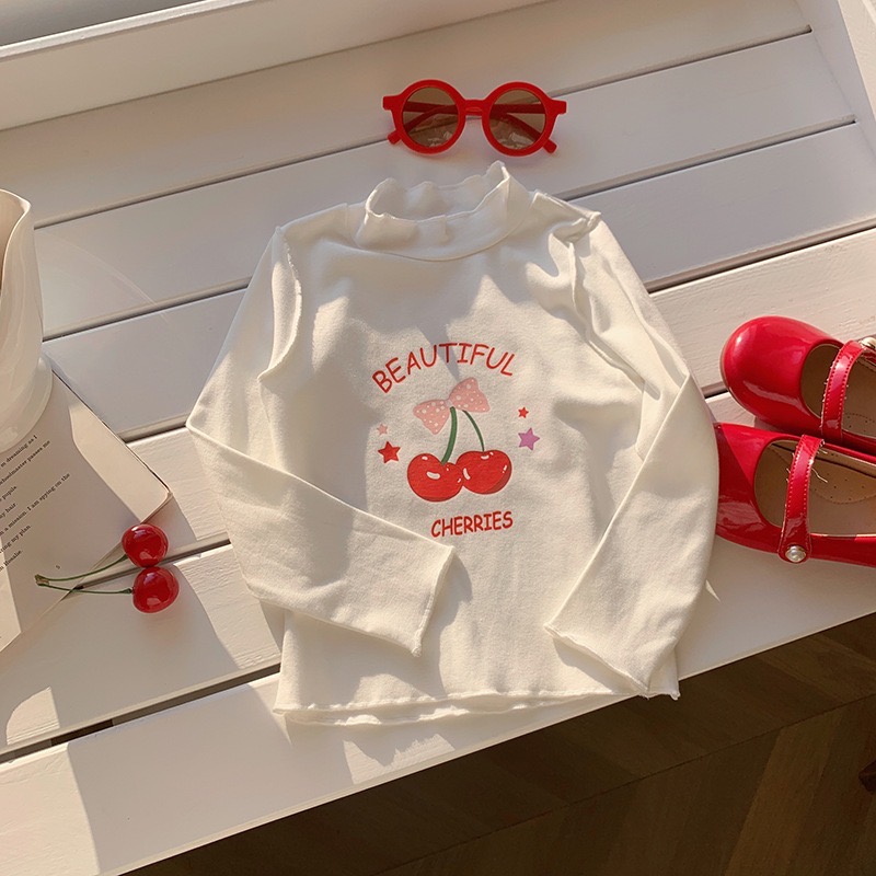 B1-061 木耳邊可愛韓版櫻桃印花女孩打底衫上衣6