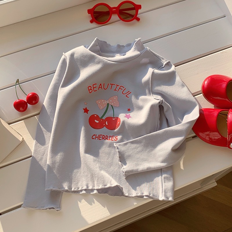 B1-061 木耳邊可愛韓版櫻桃印花女孩打底衫上衣8