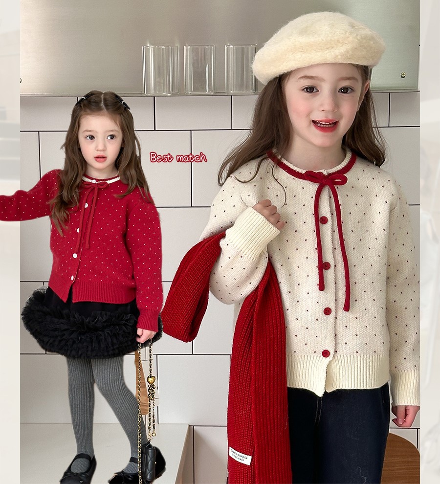 A1-029 聖誕新年波點蝴蝶結綿羊絨針織毛衣外套