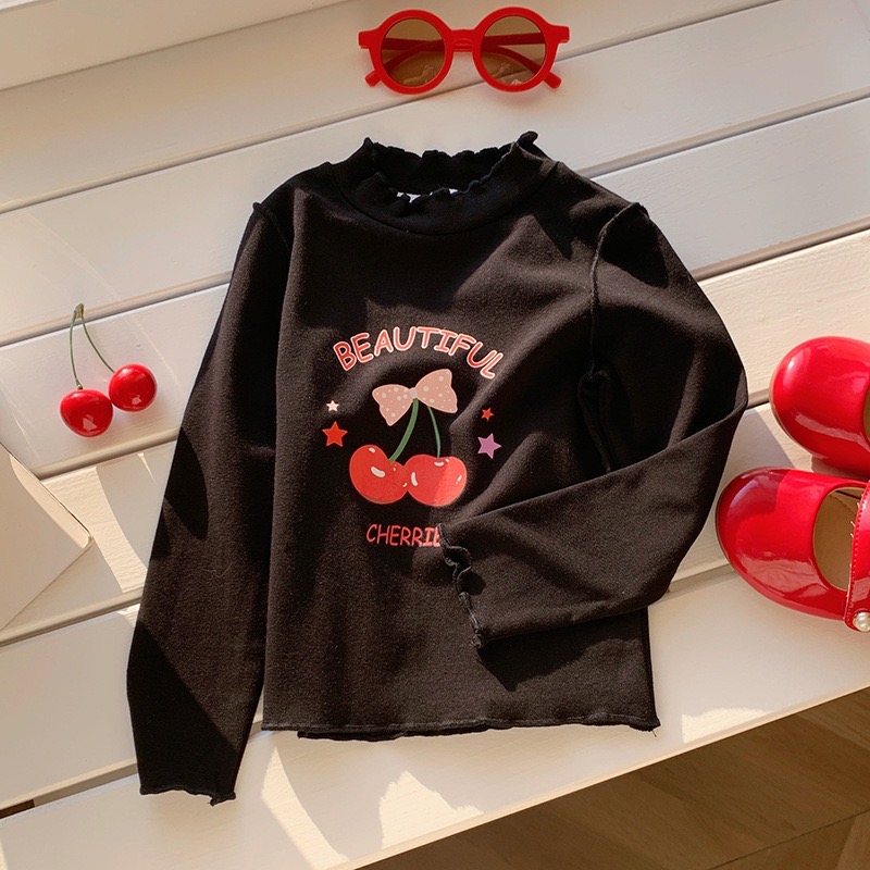 B1-061 木耳邊可愛韓版櫻桃印花女孩打底衫上衣7