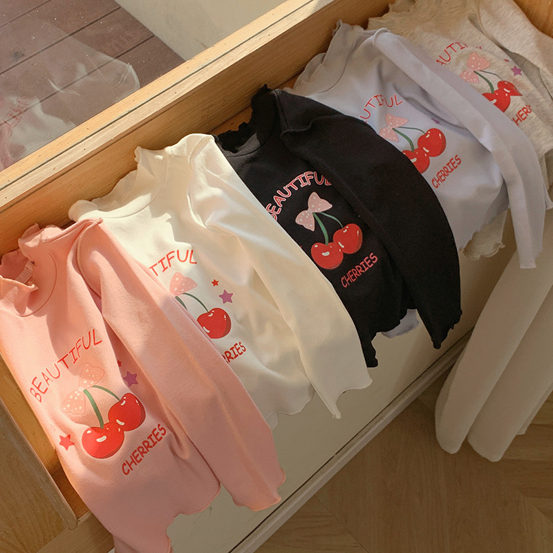 B1-061 木耳邊可愛韓版櫻桃印花女孩打底衫上衣3