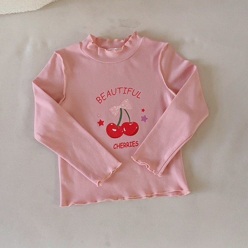 B1-061 木耳邊可愛韓版櫻桃印花女孩打底衫上衣9