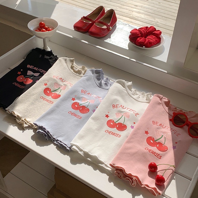 B1-061 木耳邊可愛韓版櫻桃印花女孩打底衫上衣5