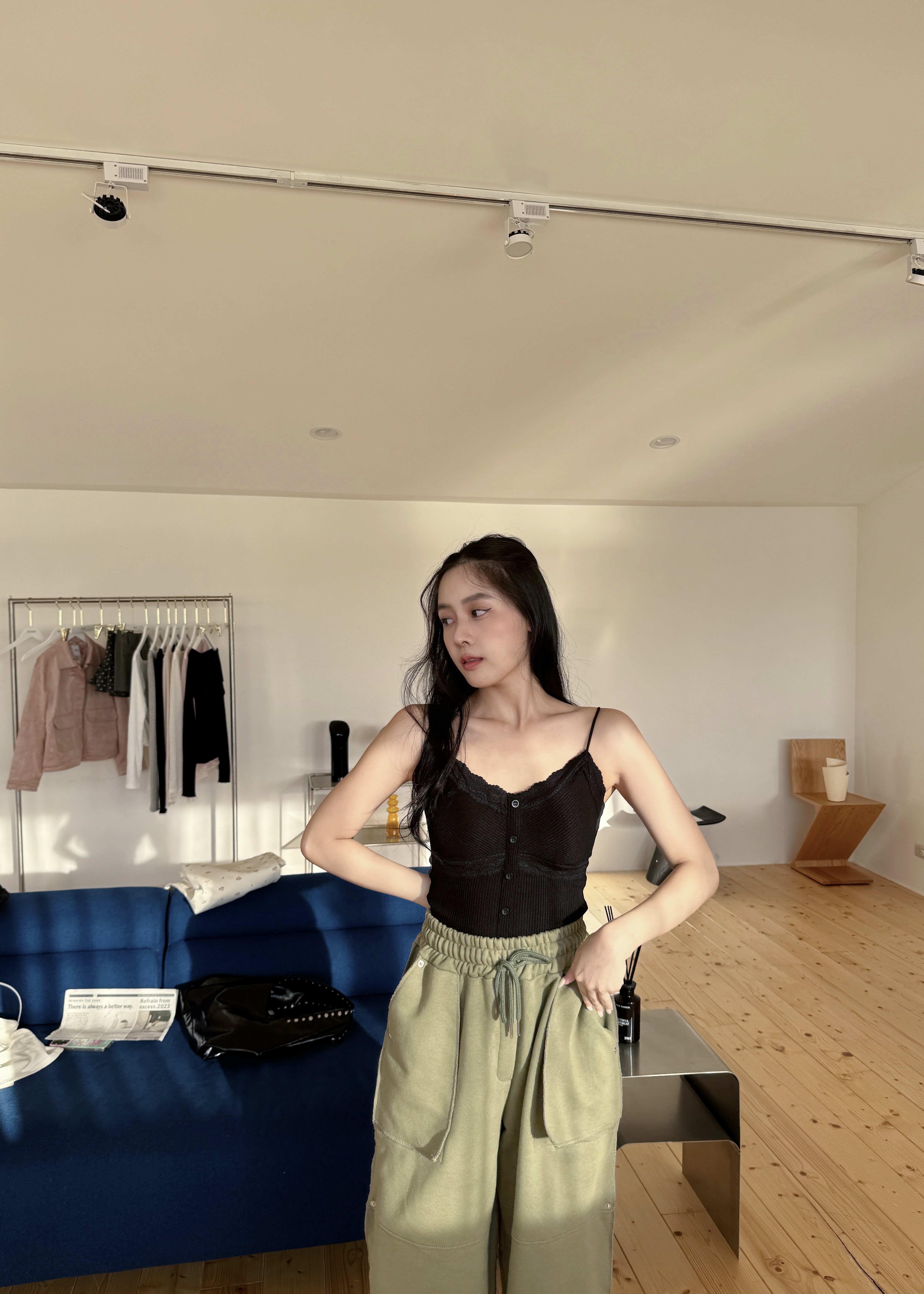 蘿西噴漆繆思工裝棉褲