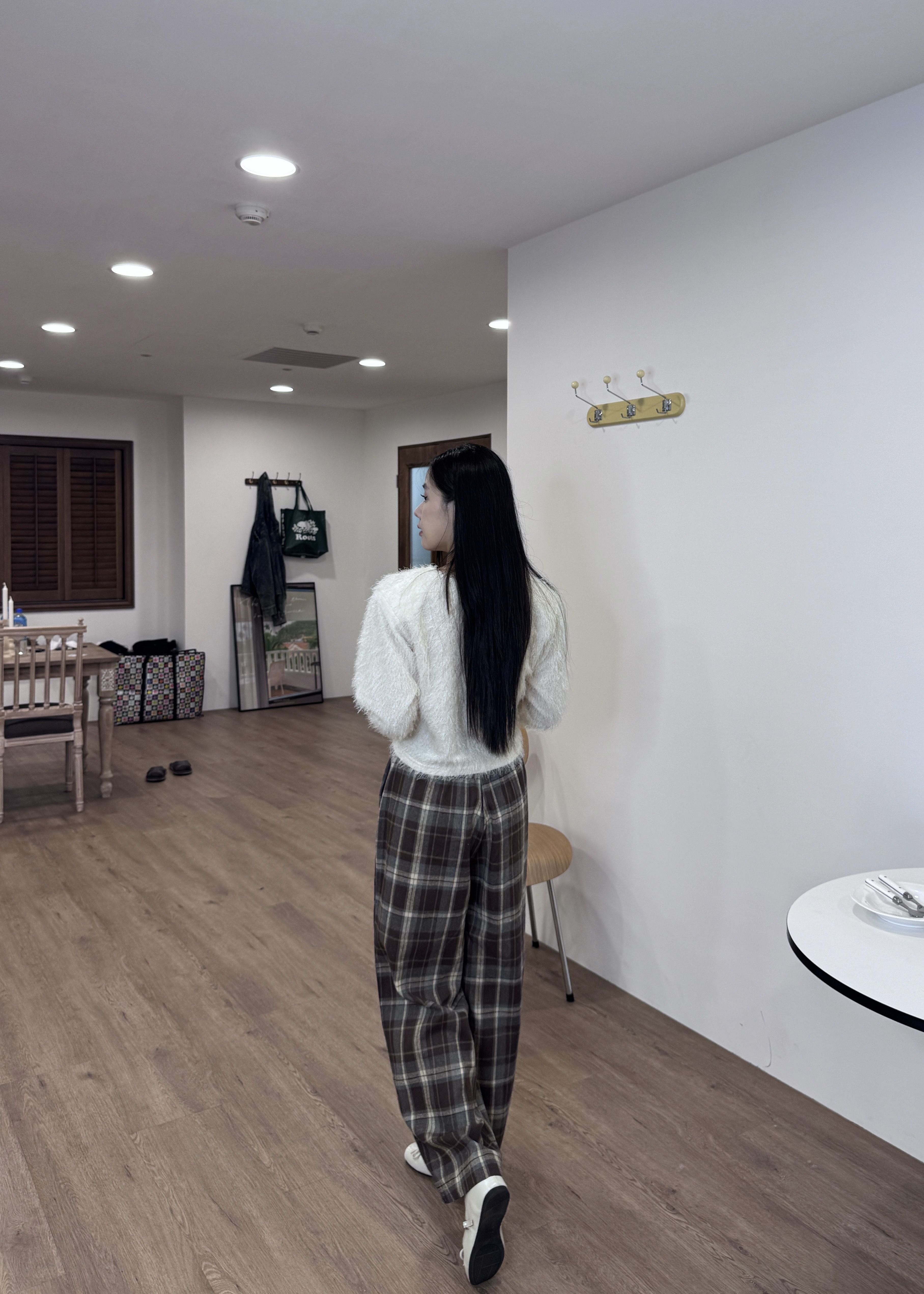 A08 Odéon復古毛呢格紋長褲